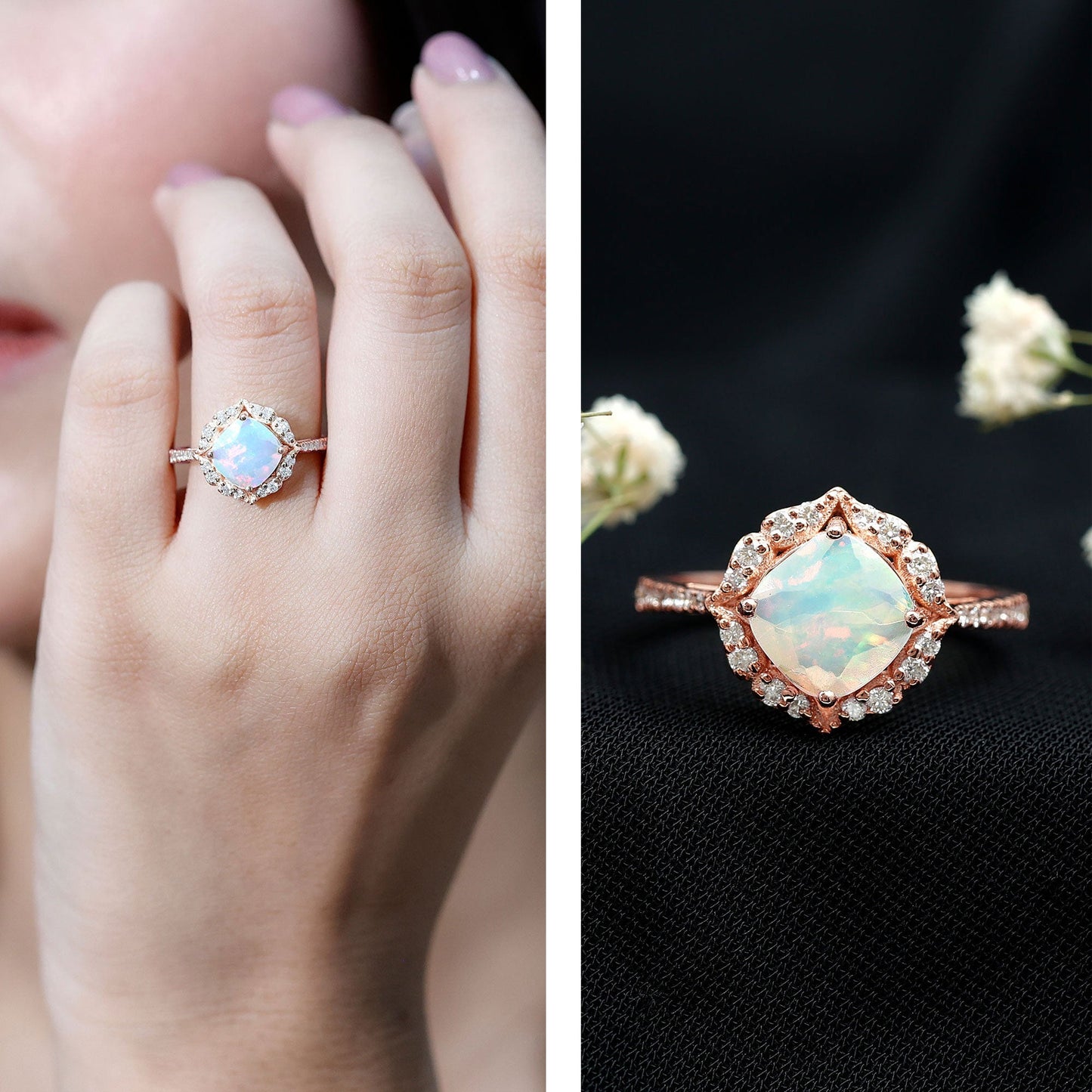 Certified 1.8 Carat Opalescent Vintage Inspired Engagement Ring with Diamond Halo