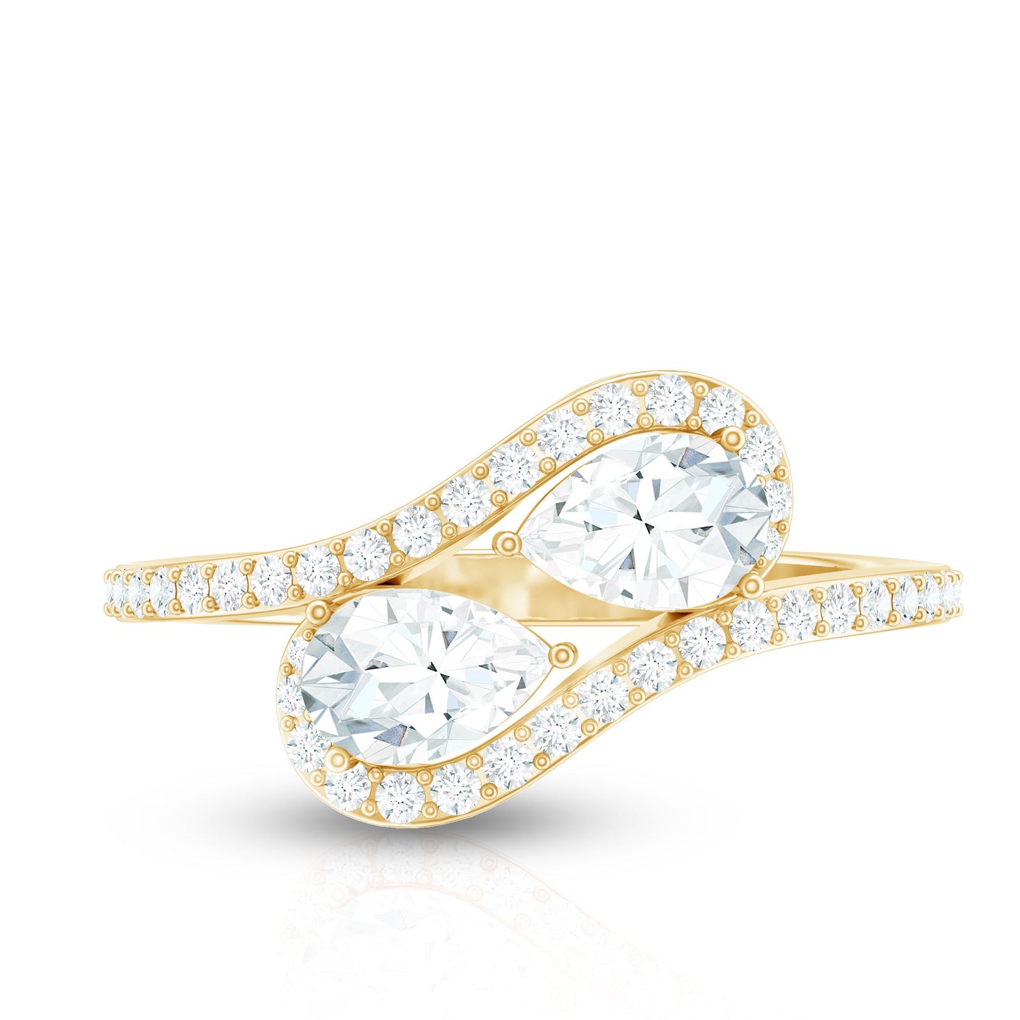 Pear Cut Moissanite 2 Stone Engagement Ring with Bypass Shank