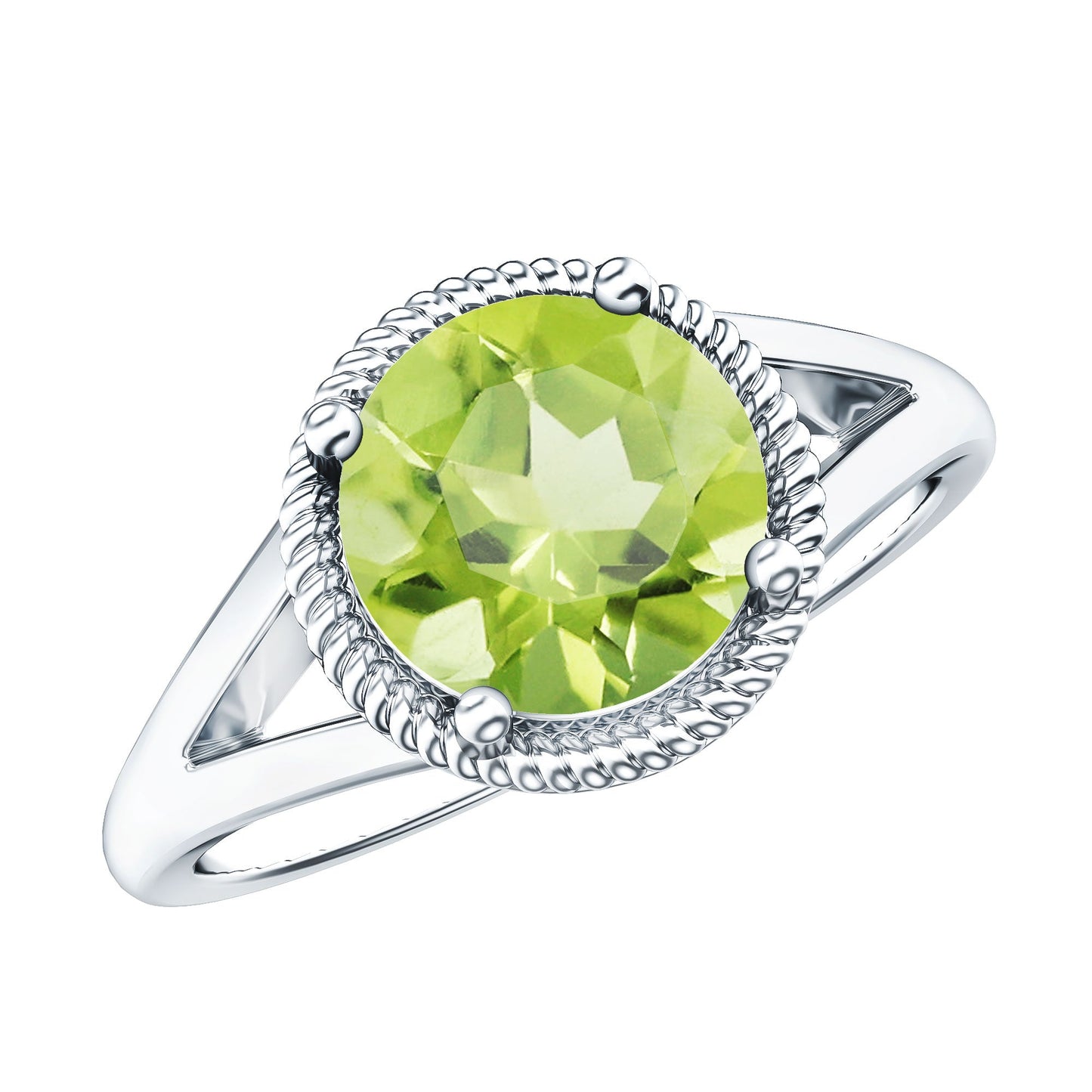 Natural 2 Carat Peridot Solitaire Engagement Ring with Split Shank