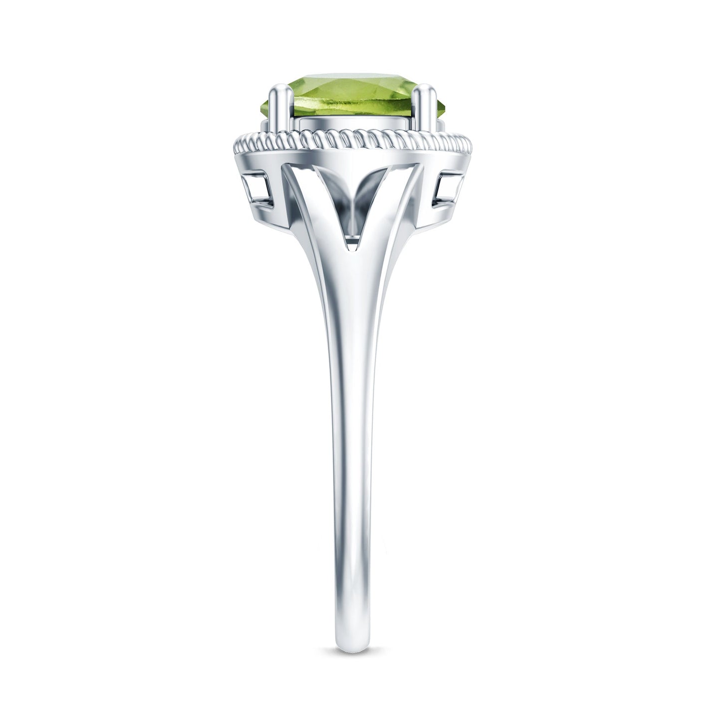 Natural 2 Carat Peridot Solitaire Engagement Ring with Split Shank