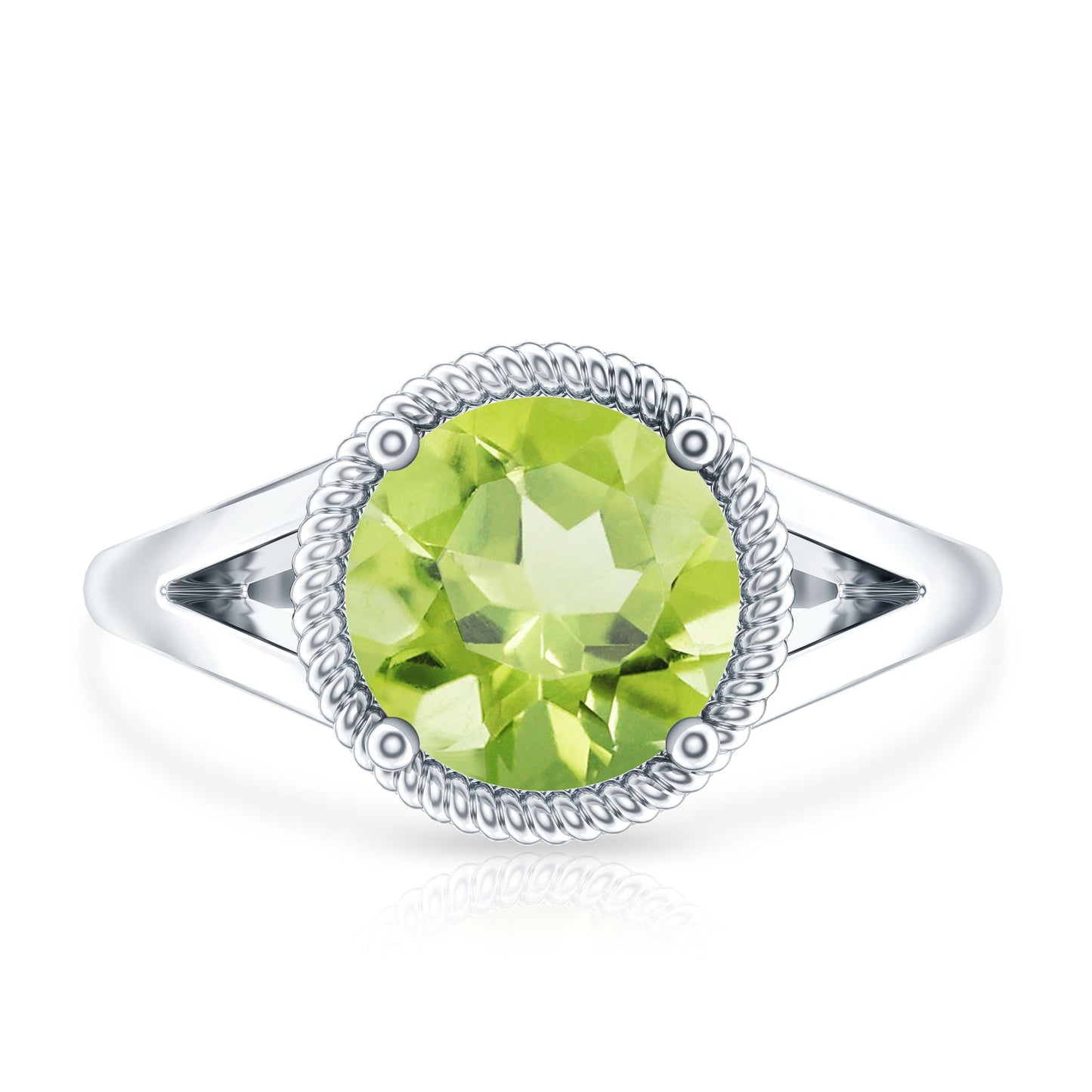 Natural 2 Carat Peridot Solitaire Engagement Ring with Split Shank
