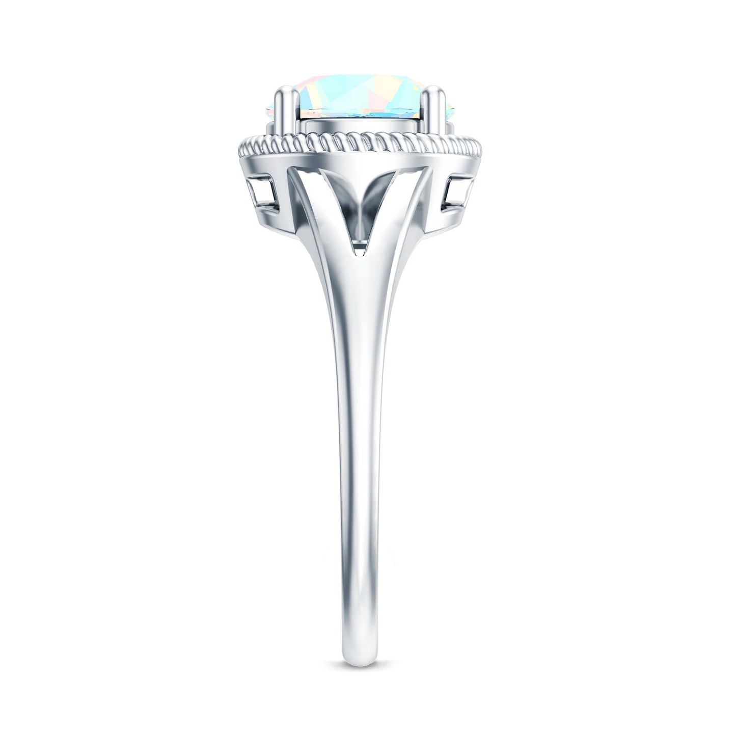 Certified Real 2 Carat Round Ethiopian Opal Split Shank Engagement Ring with Twisted Rope