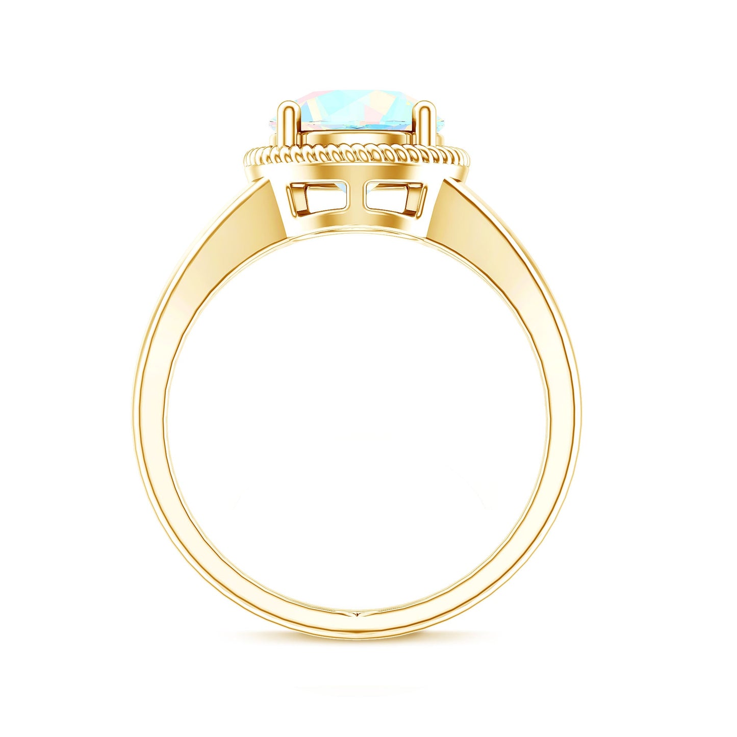 Certified Real 2 Carat Round Ethiopian Opal Split Shank Engagement Ring with Twisted Rope
