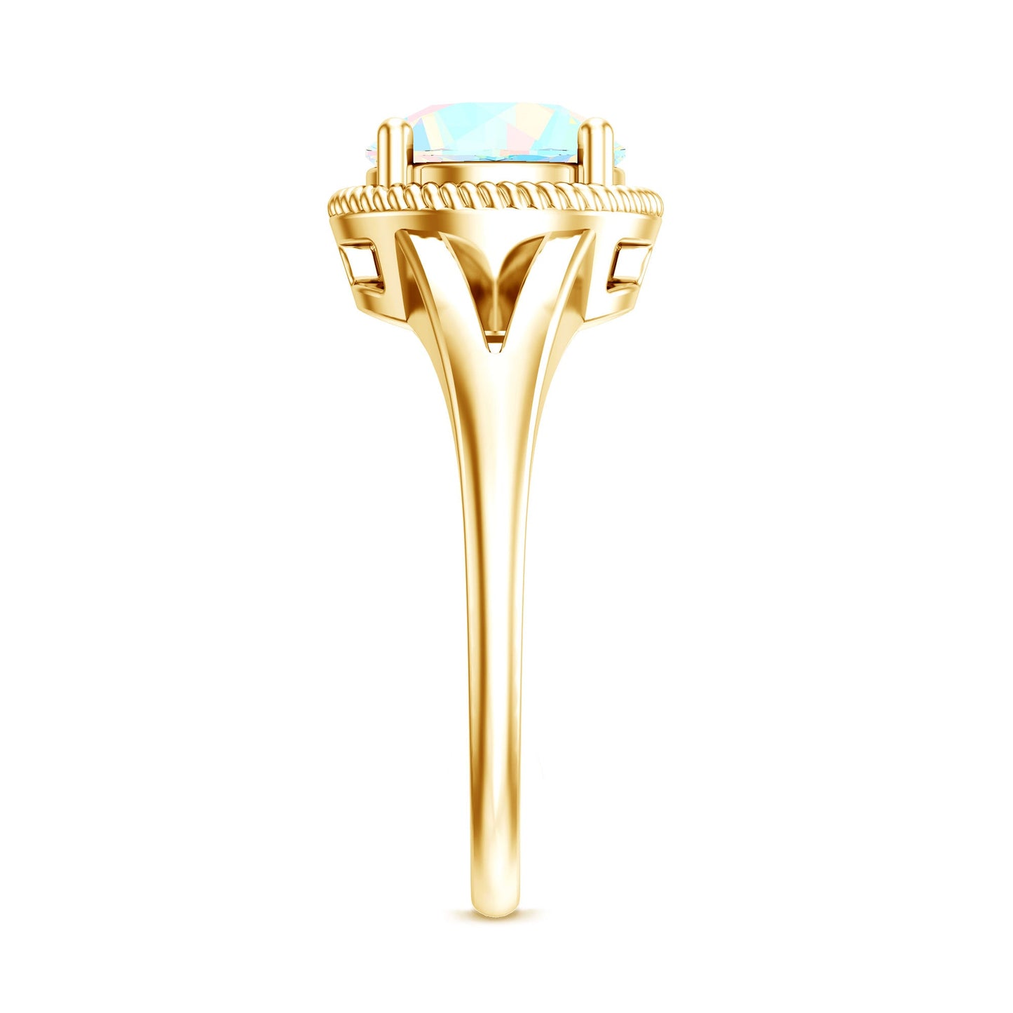 Certified Real 2 Carat Round Ethiopian Opal Split Shank Engagement Ring with Twisted Rope