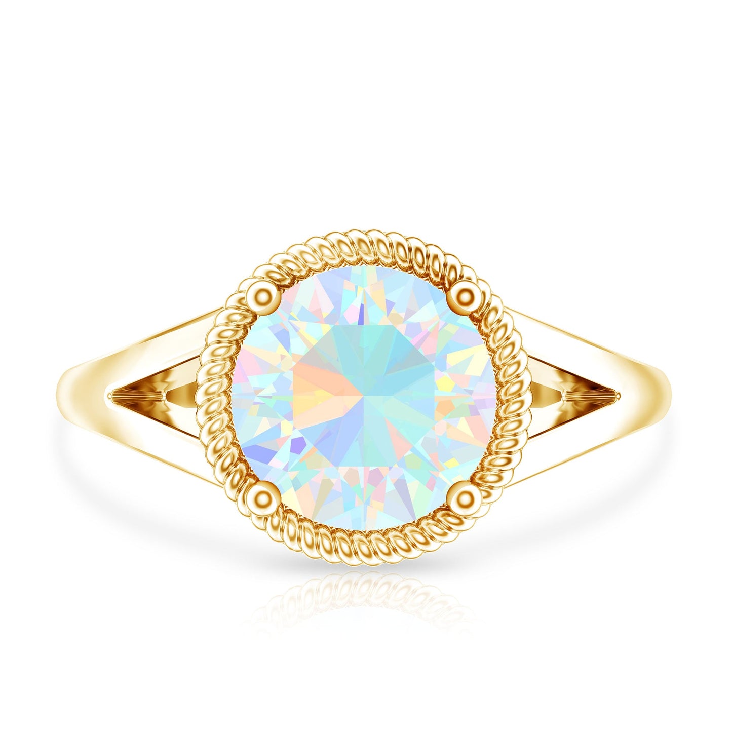 Certified Real 2 Carat Round Ethiopian Opal Split Shank Engagement Ring with Twisted Rope