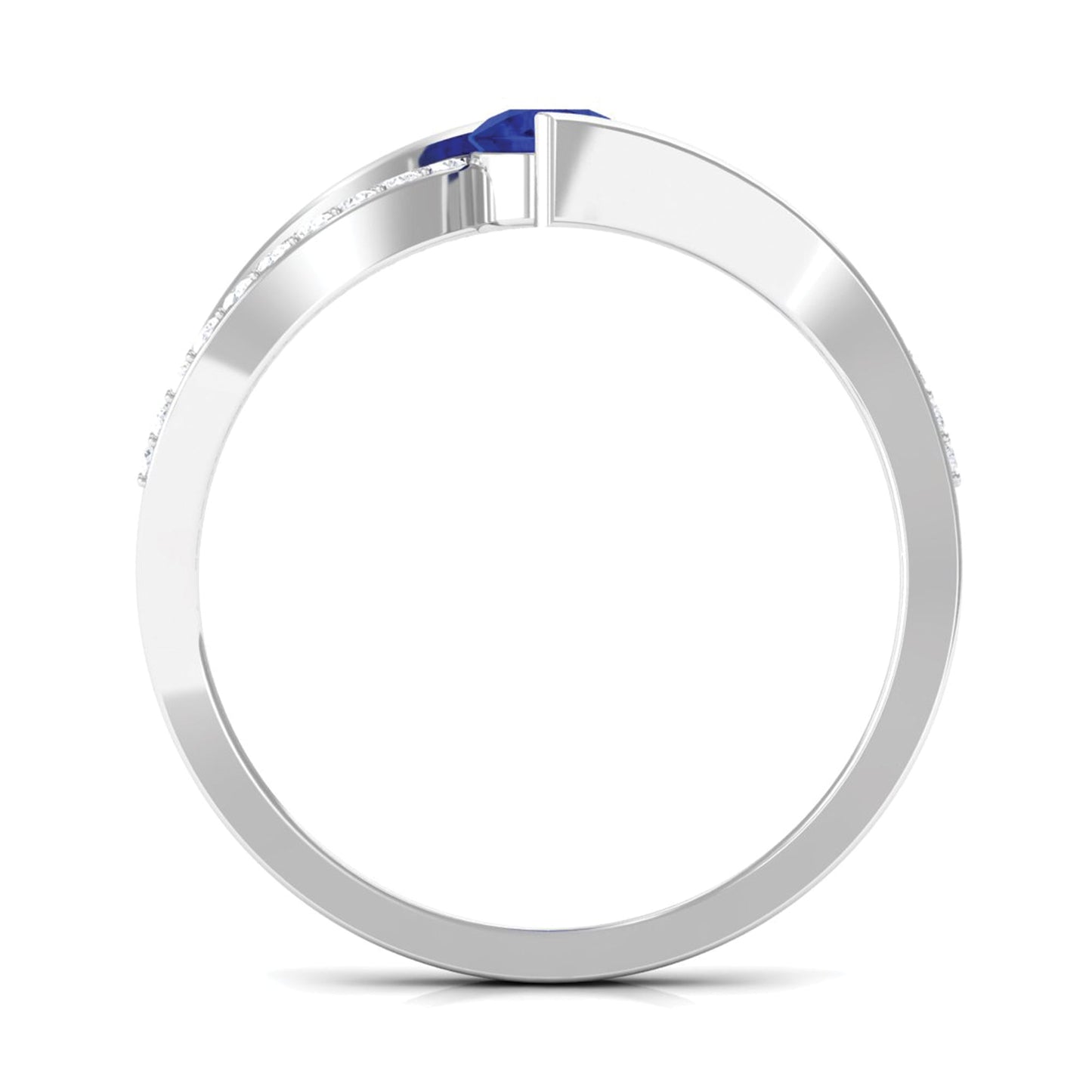 Round Genuine Blue Sapphire Bypass Engagement Ring with Diamond