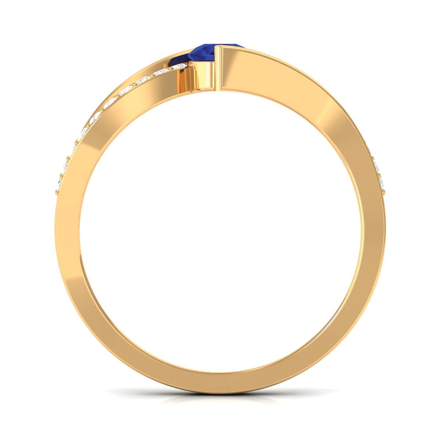 Round Genuine Blue Sapphire Bypass Engagement Ring with Diamond
