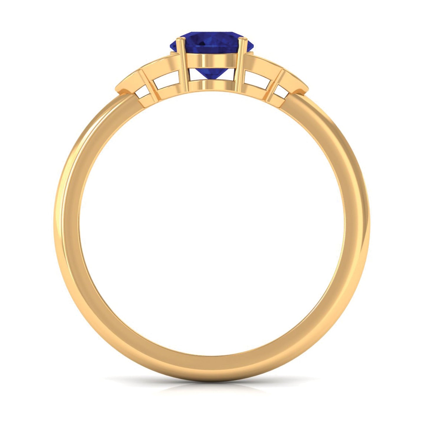 Round 0.9 Carat Blue Sapphire Engagement Ring with Diamond Trio
