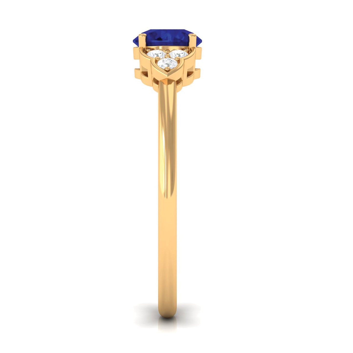 Round 0.9 Carat Blue Sapphire Engagement Ring with Diamond Trio