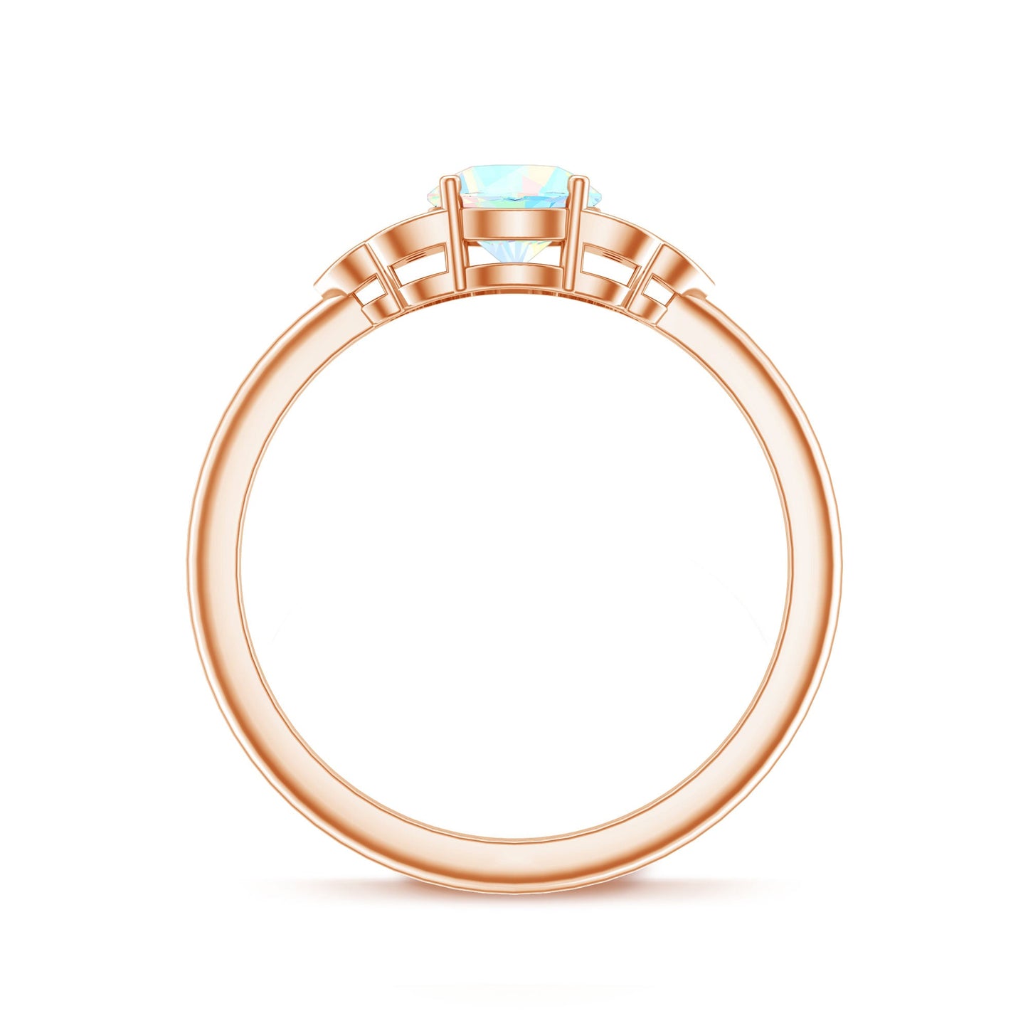 Natural Ethiopian Rainbow Opal Engagement Ring with Diamond Trio