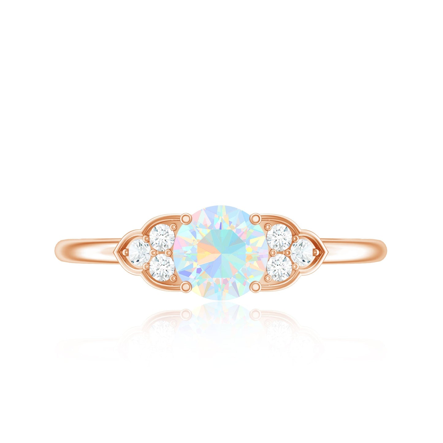 Natural Ethiopian Rainbow Opal Engagement Ring with Diamond Trio