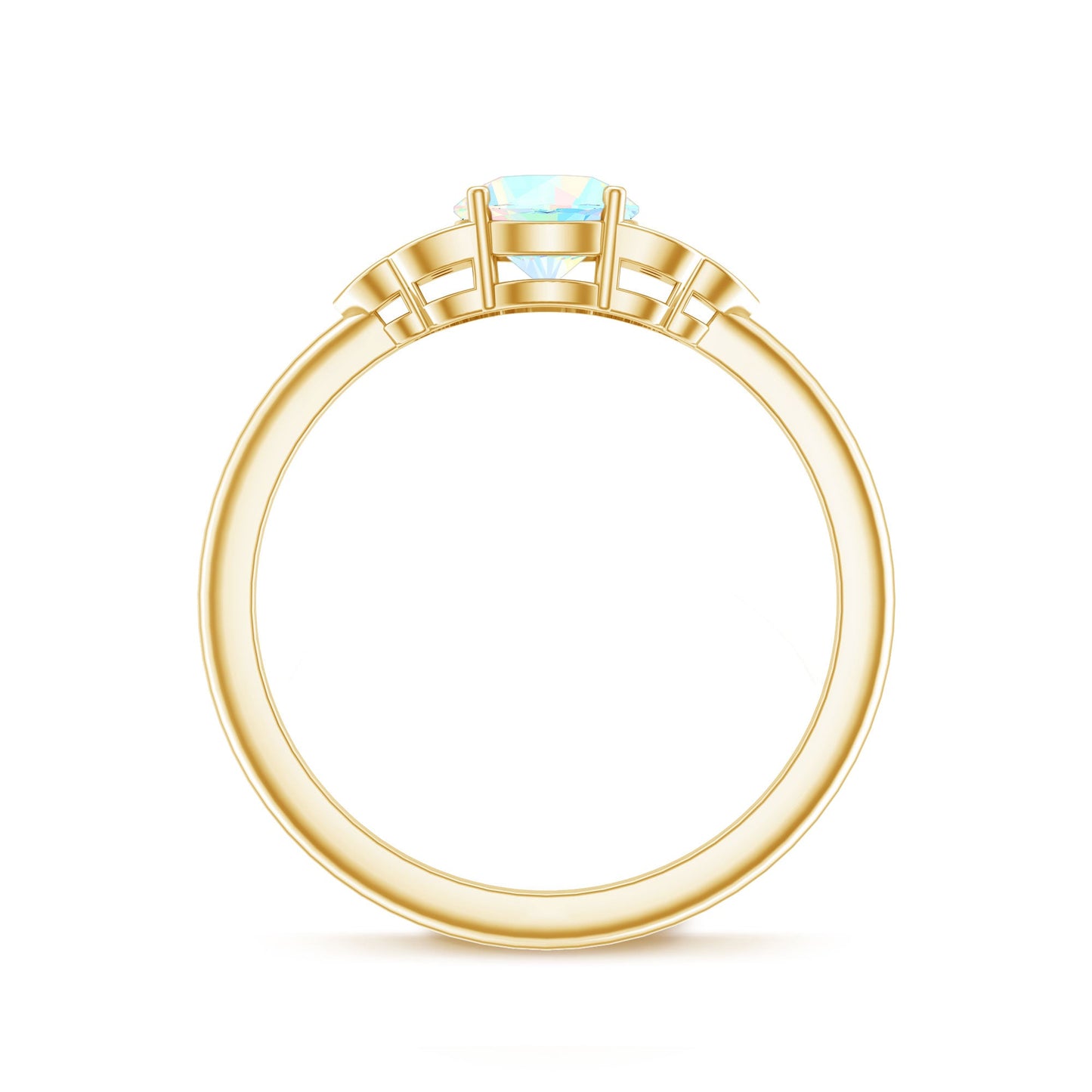 Natural Ethiopian Rainbow Opal Engagement Ring with Diamond Trio