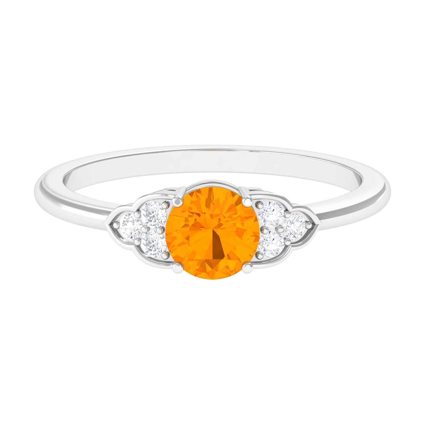 0.7 Carat Fire Opal Engagement Ring with Diamond Trio