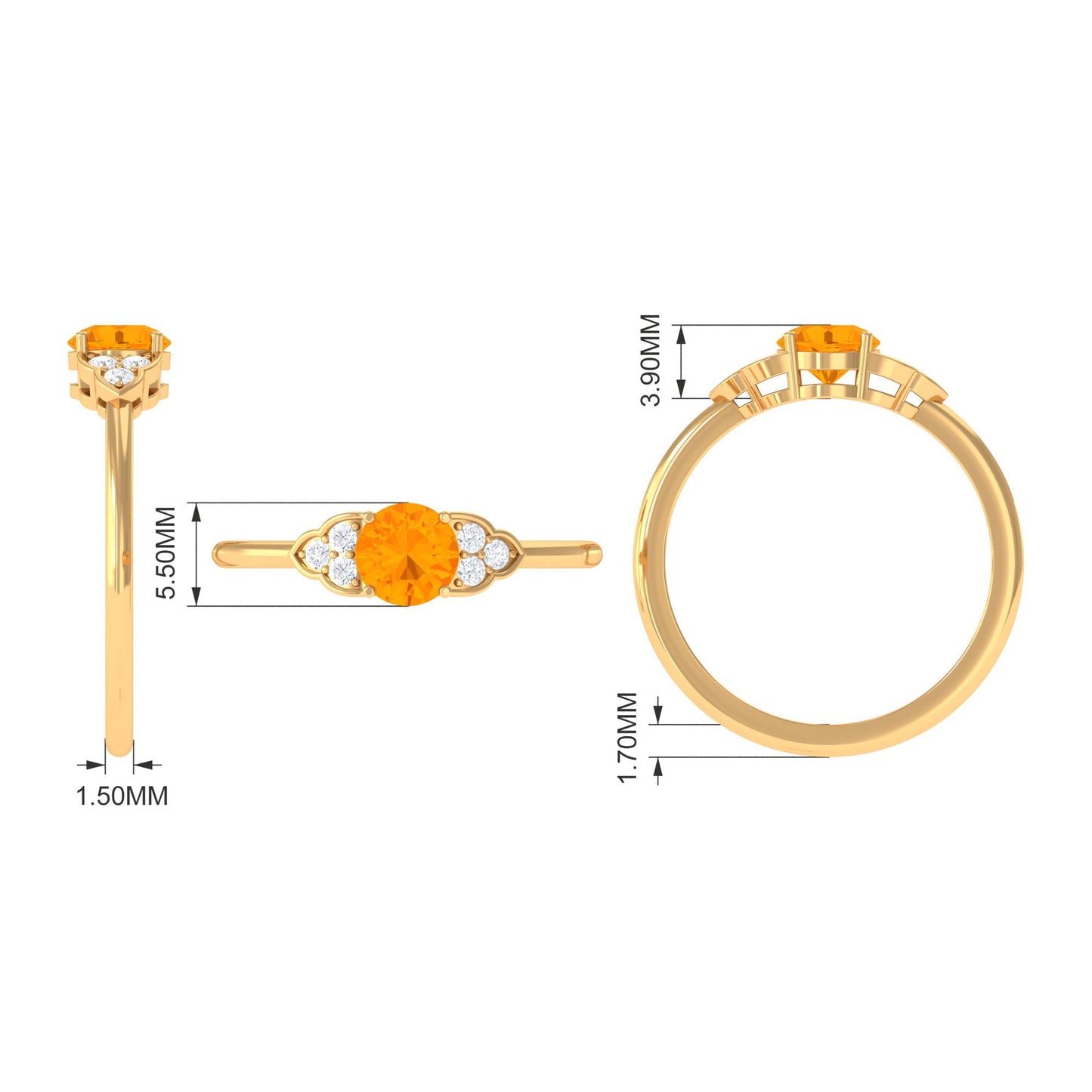 0.7 Carat Fire Opal Engagement Ring with Diamond Trio