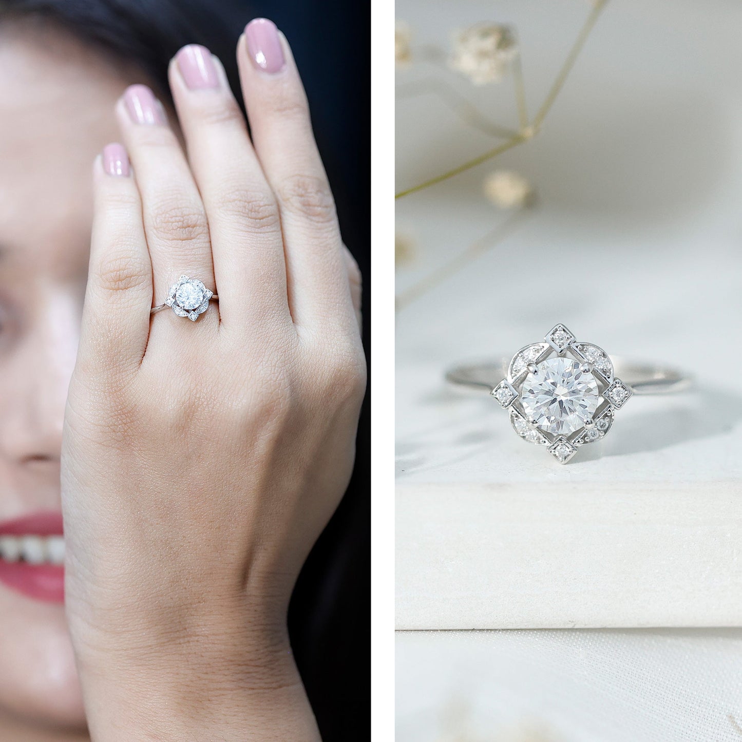 Vintage Inspired Moissanite Engagement Ring With Certificate