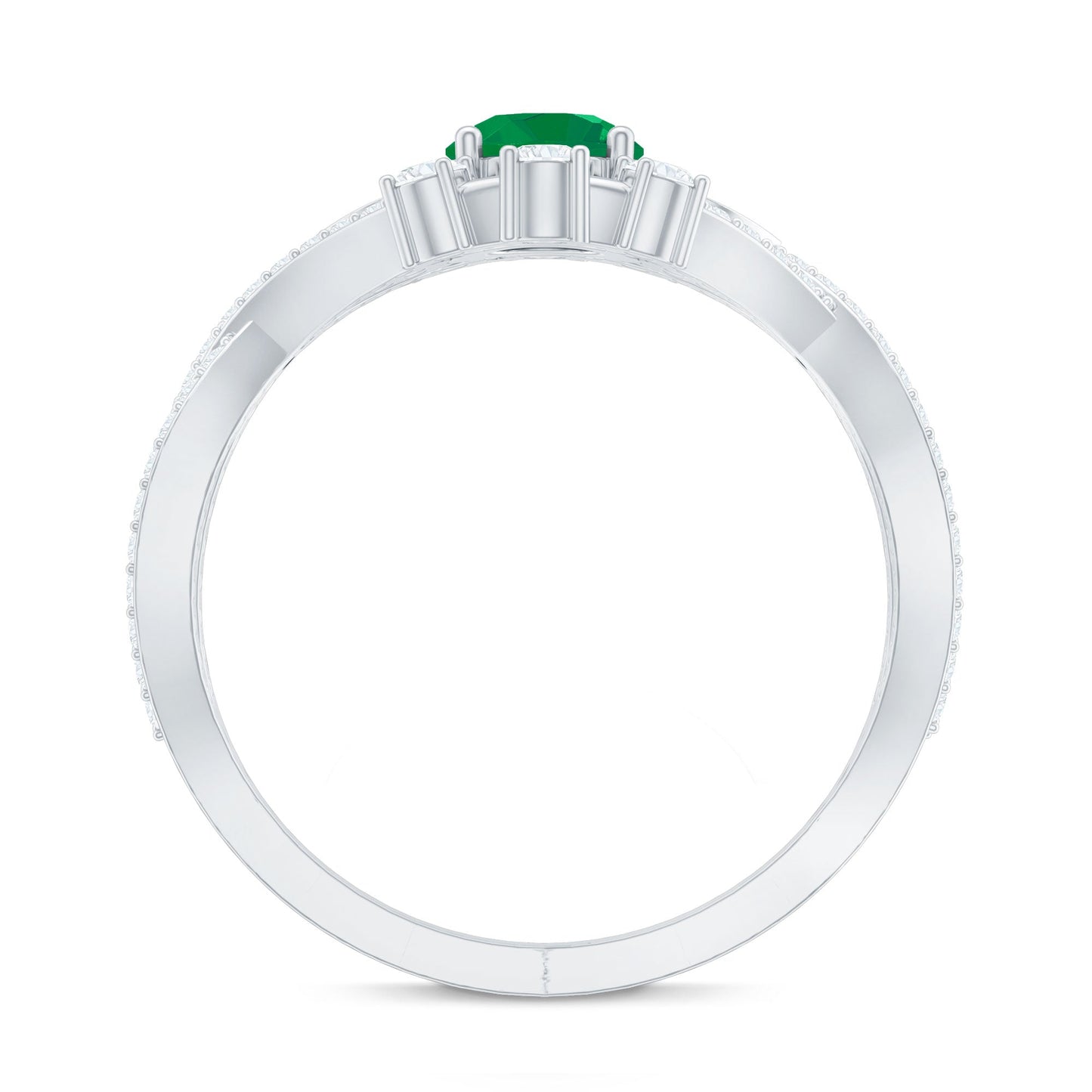 Natural Emerald Diamond Antique Style Engagement Ring with Crossover Shank