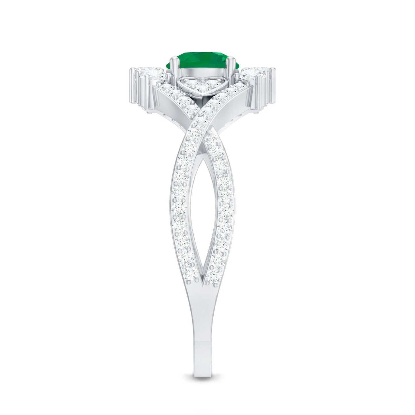 Natural Emerald Diamond Antique Style Engagement Ring with Crossover Shank