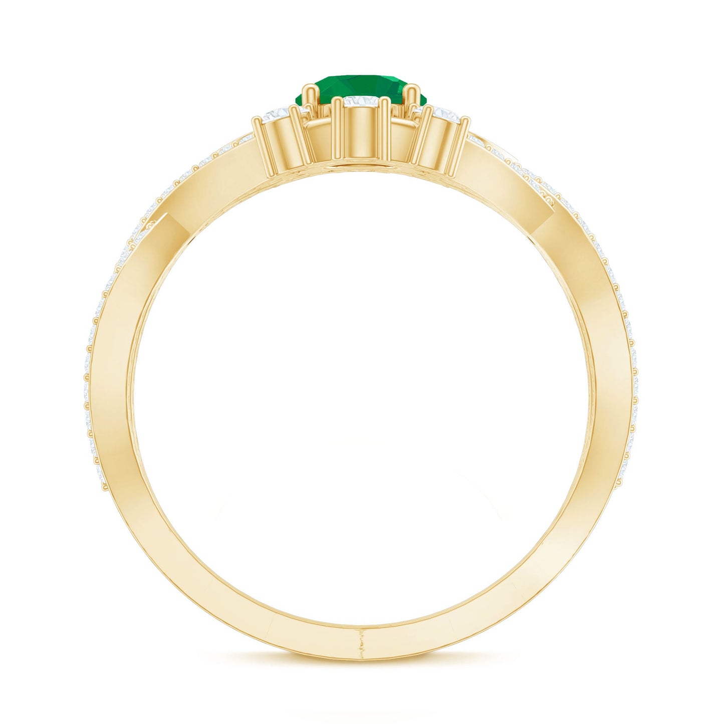 Natural Emerald Diamond Antique Style Engagement Ring with Crossover Shank