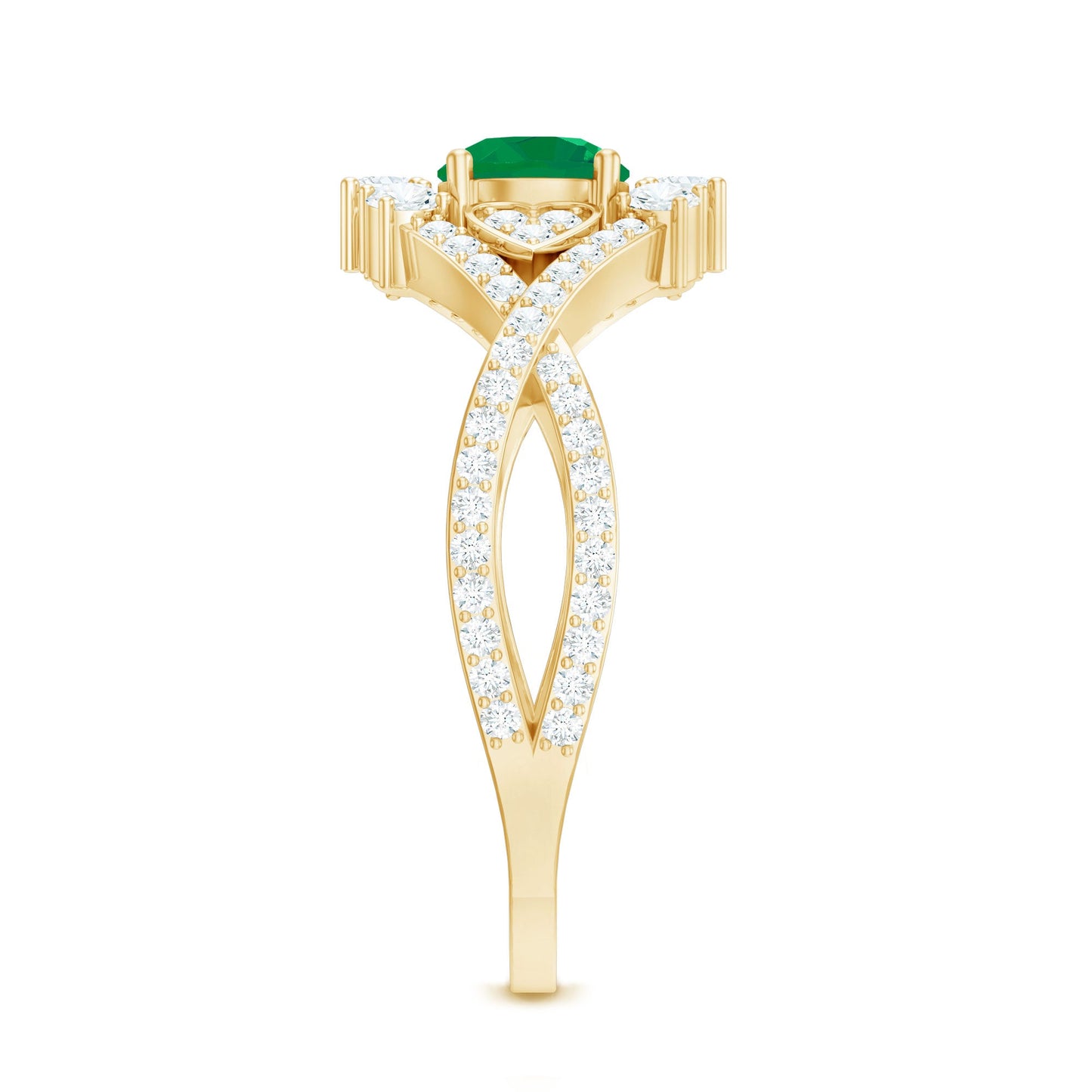 Natural Emerald Diamond Antique Style Engagement Ring with Crossover Shank