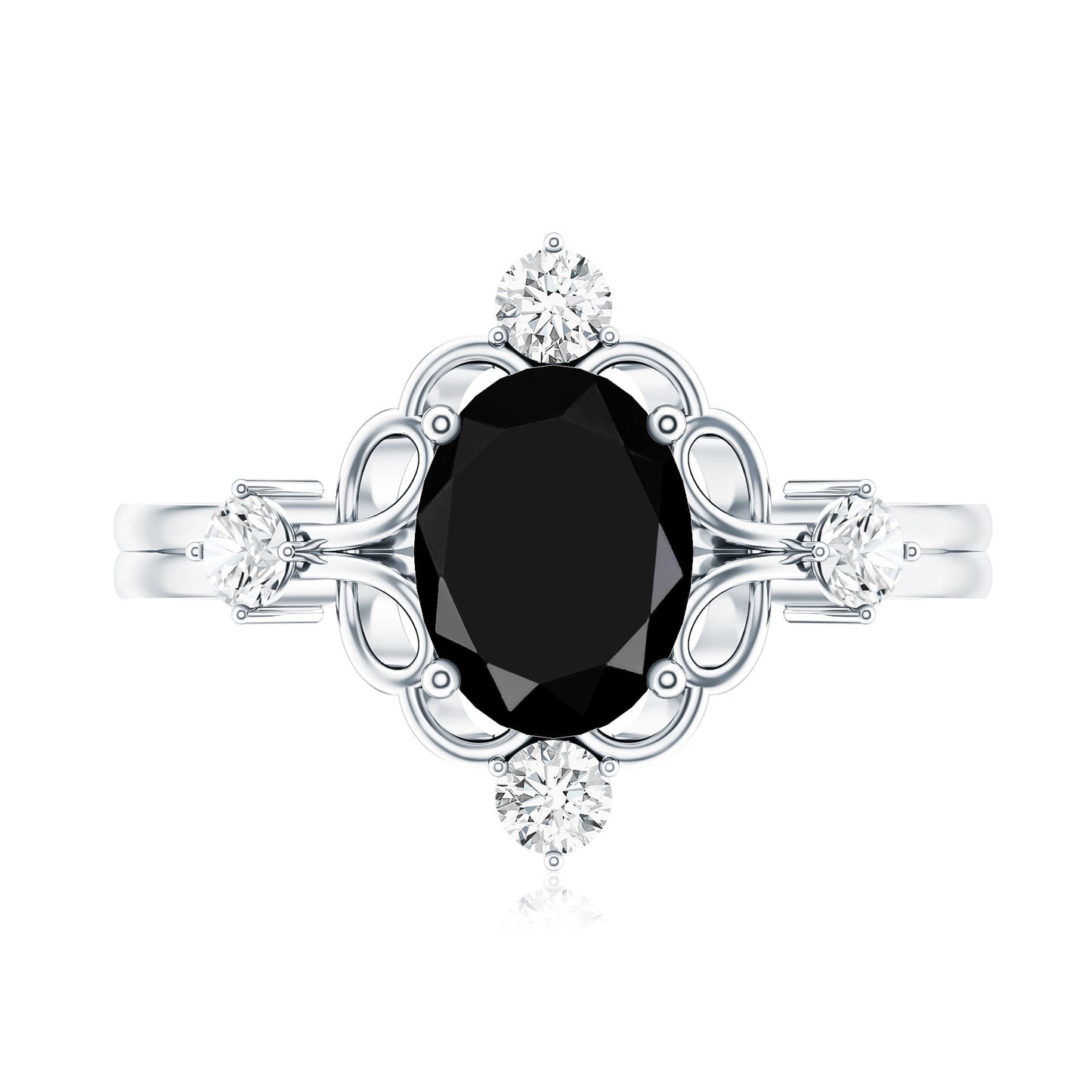 Vintage Style 1.9 Carat Lab Grown Black Diamond Oval Engagement Ring with White Diamond