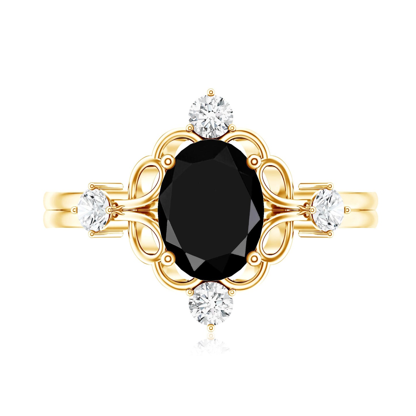 Vintage Style 1.9 Carat Lab Grown Black Diamond Oval Engagement Ring with White Diamond