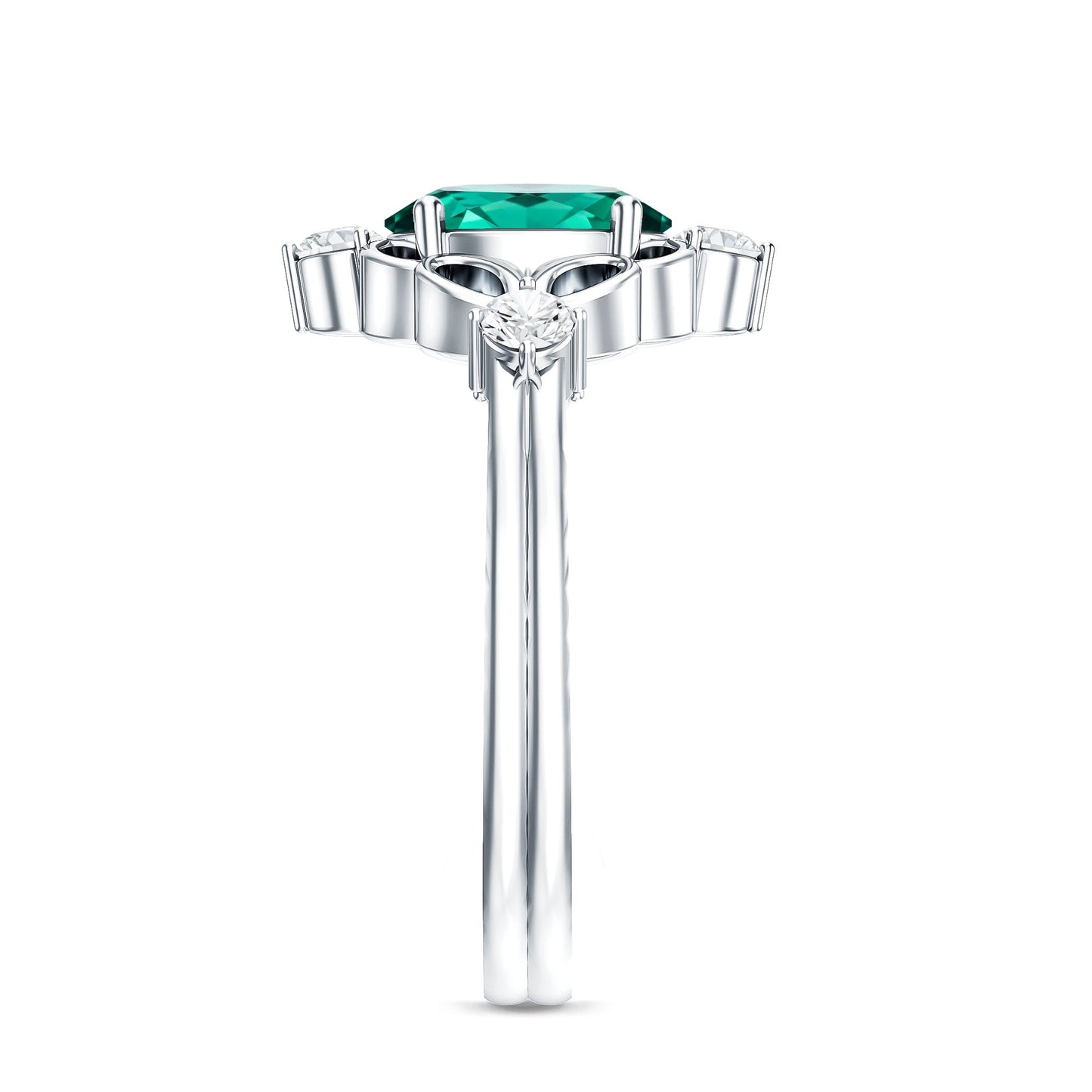 Vintage Inspired 1.2 Carat Lab Grown Emerald Oval Engagement Ring with Diamond