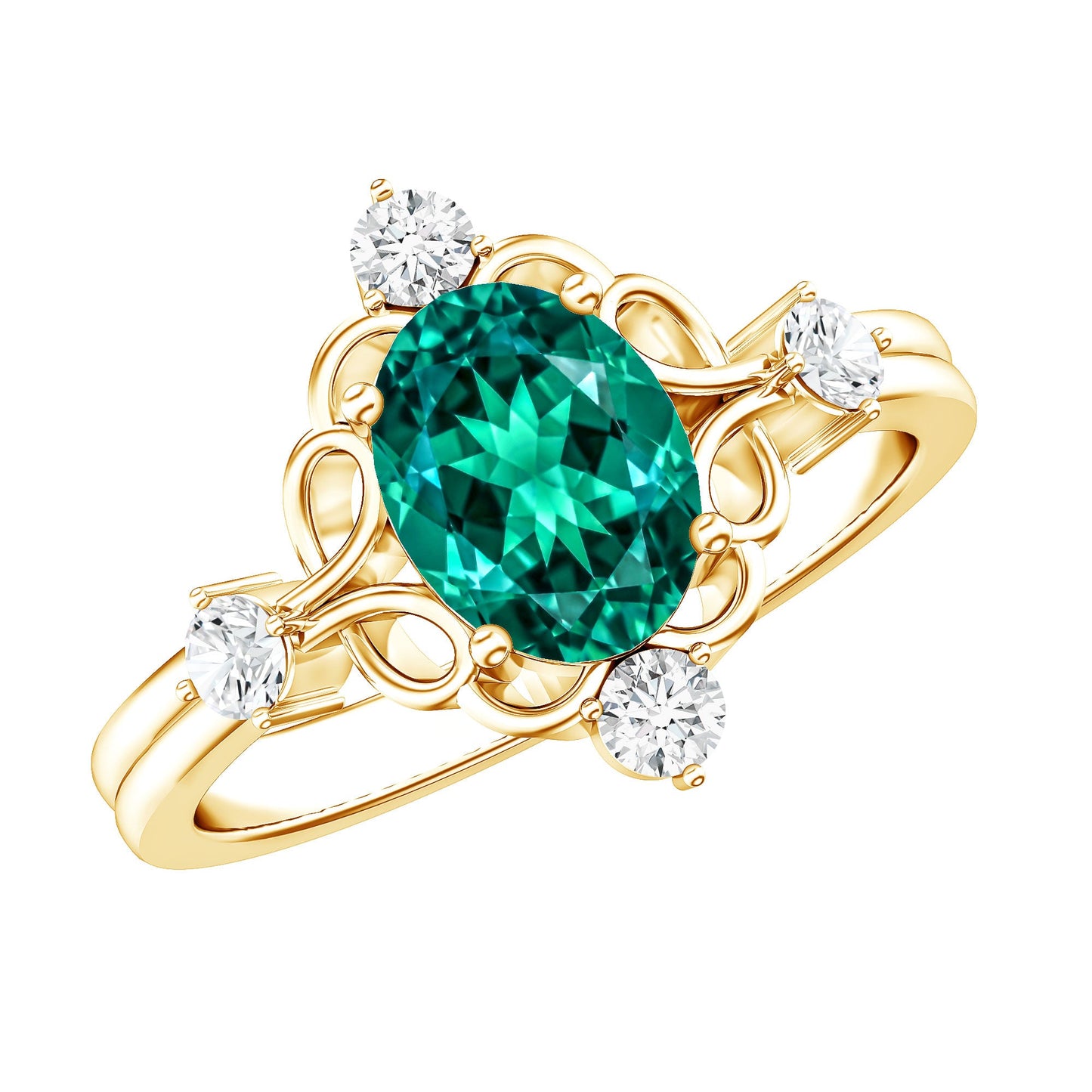 Vintage Inspired 1.2 Carat Lab Grown Emerald Oval Engagement Ring with Diamond