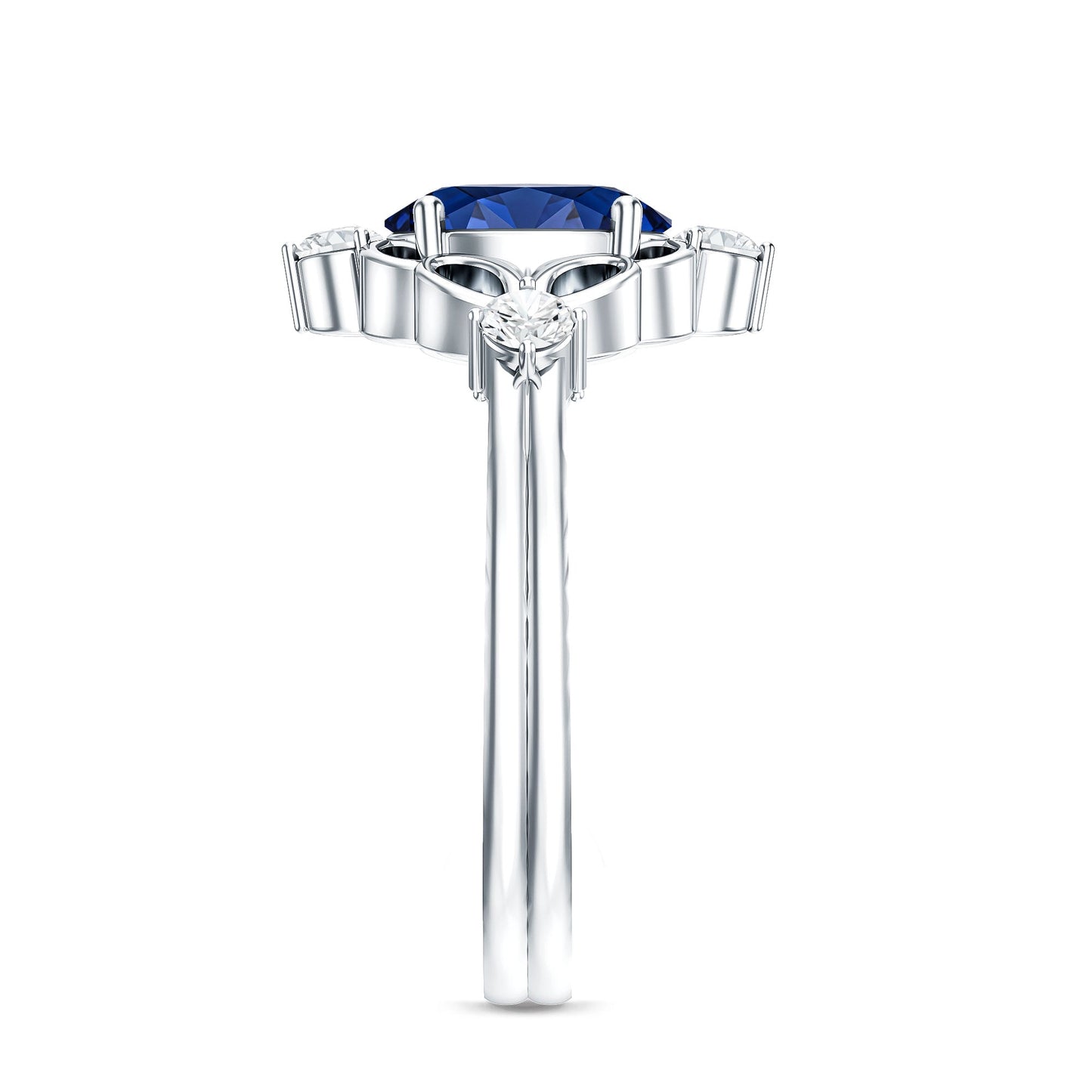 1.5 Carat Oval Cut Lab Grown Blue Sapphire Vintage Engagement Ring with Diamond