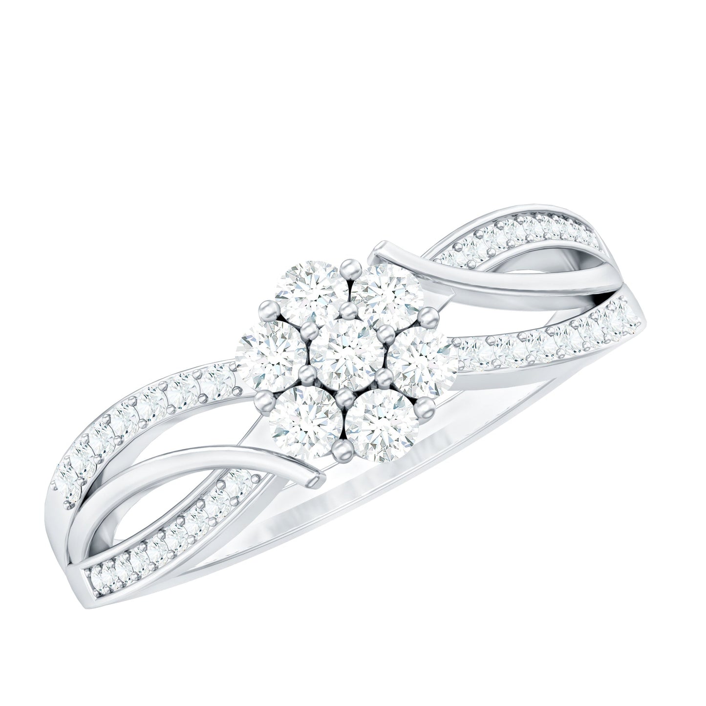 Certified Moissanite Flower Engagement Ring in Infinity Shank
