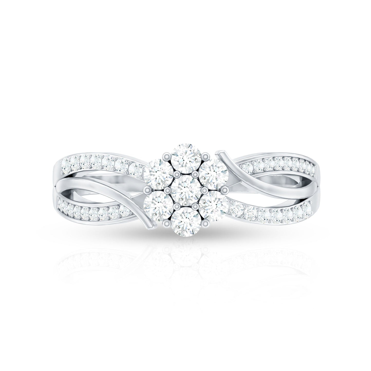 Certified Moissanite Flower Engagement Ring in Infinity Shank
