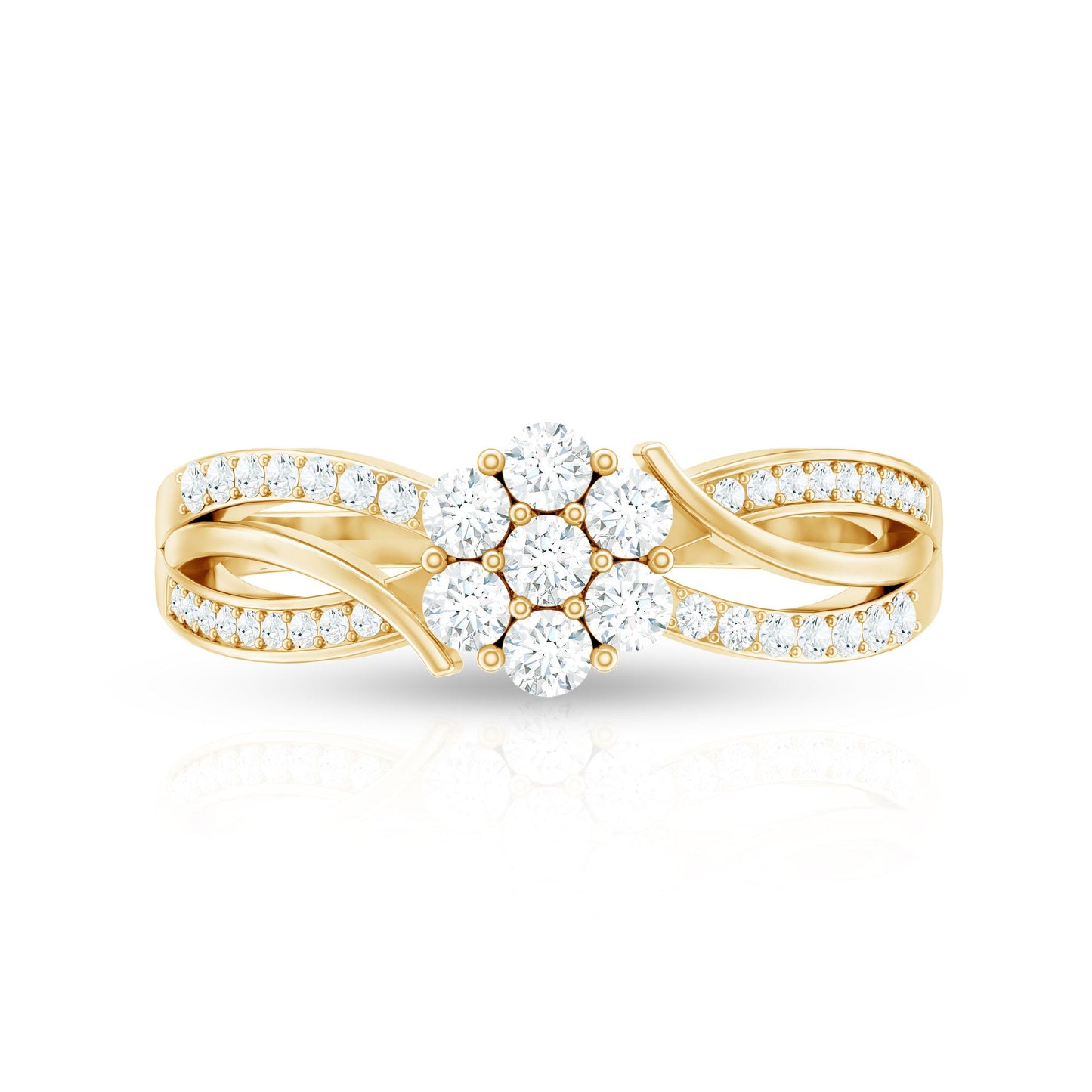 Certified Moissanite Flower Engagement Ring in Infinity Shank