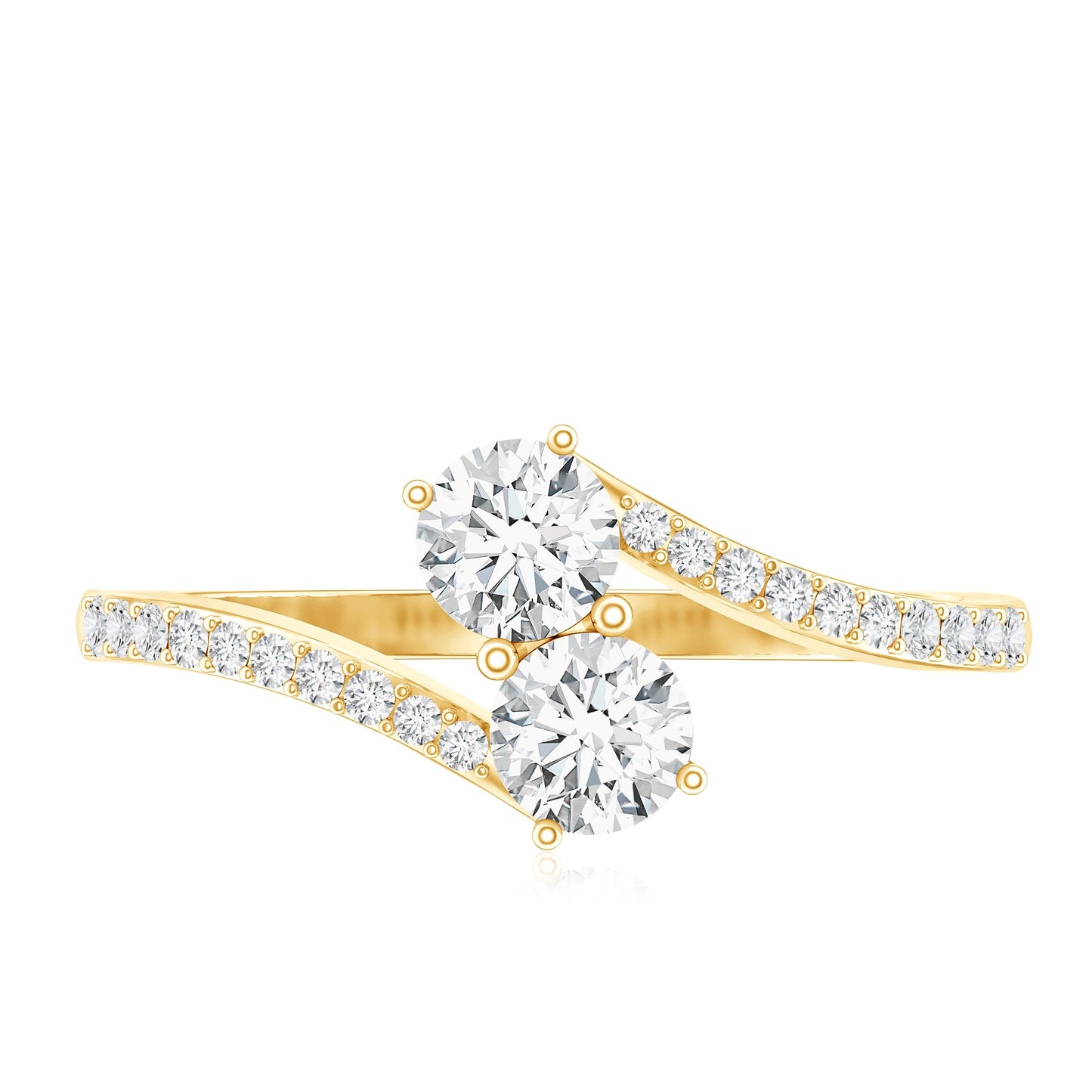 Certified Moissanite 2 Stone Promise Ring in Bypass Shank