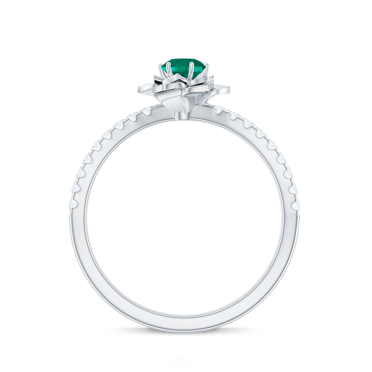 Certified Lab Grown Emerald Diamond Flower Engagement Ring