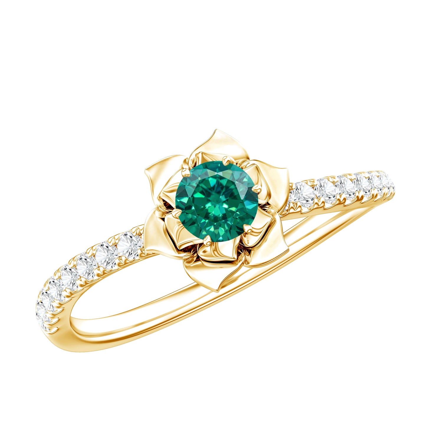 Certified Lab Grown Emerald Diamond Flower Engagement Ring