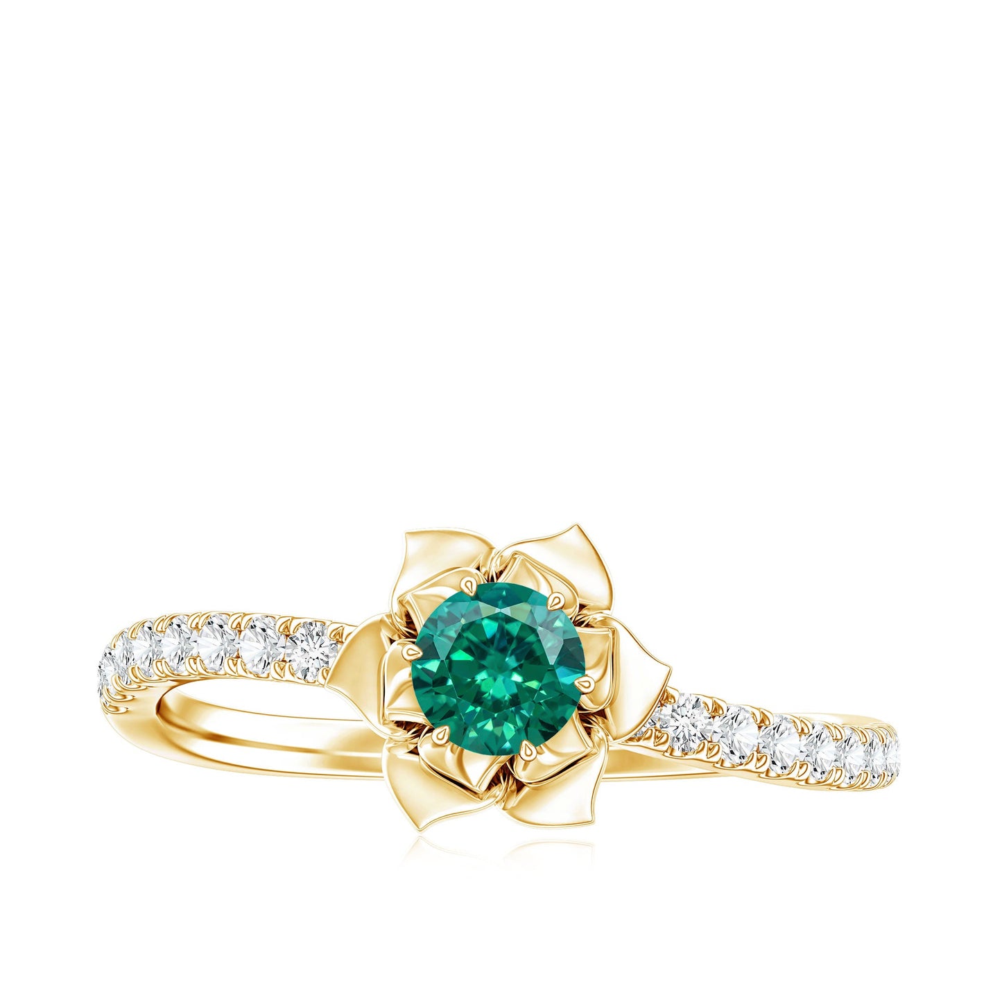 Certified Lab Grown Emerald Diamond Flower Engagement Ring