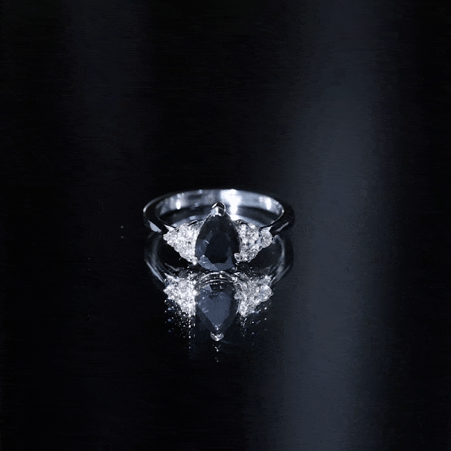 0.85 Carat Pear Shaped Created Black Diamond Solitaire Ring with Diamond
