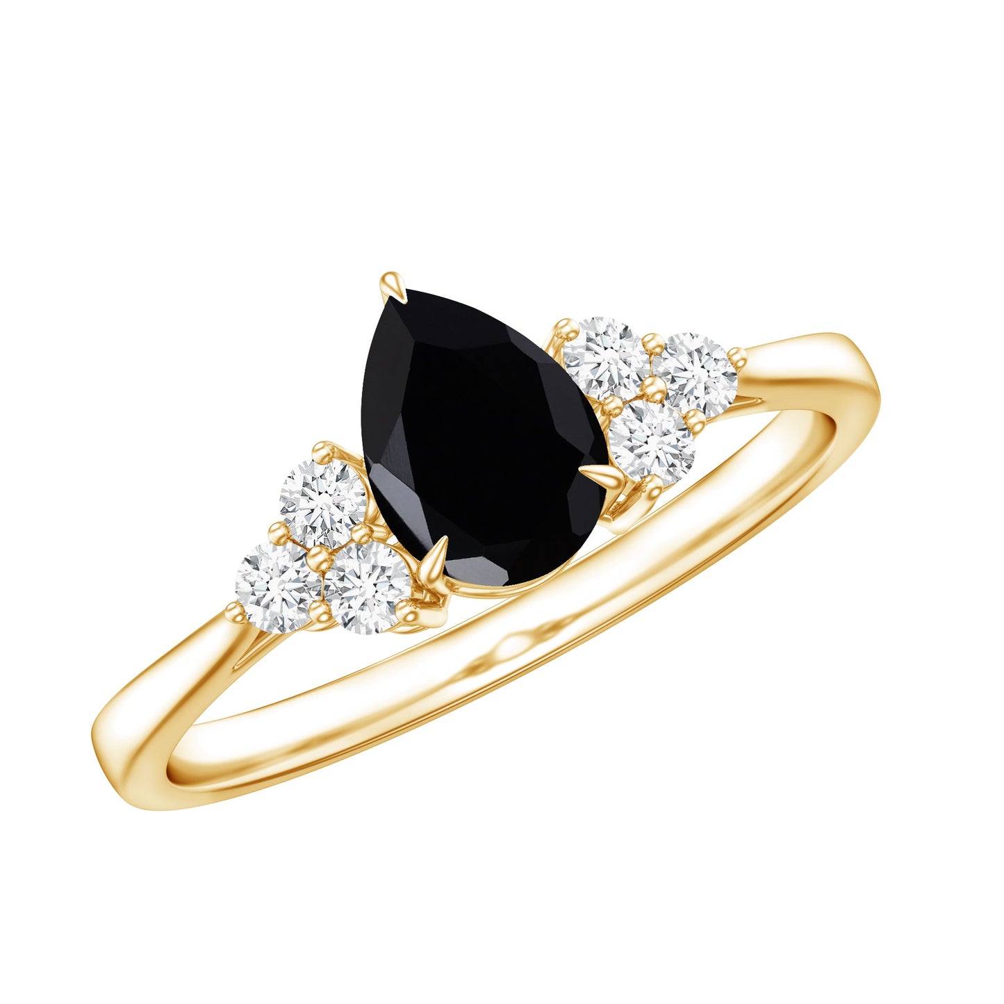0.85 Carat Pear Shaped Created Black Diamond Solitaire Ring with Diamond