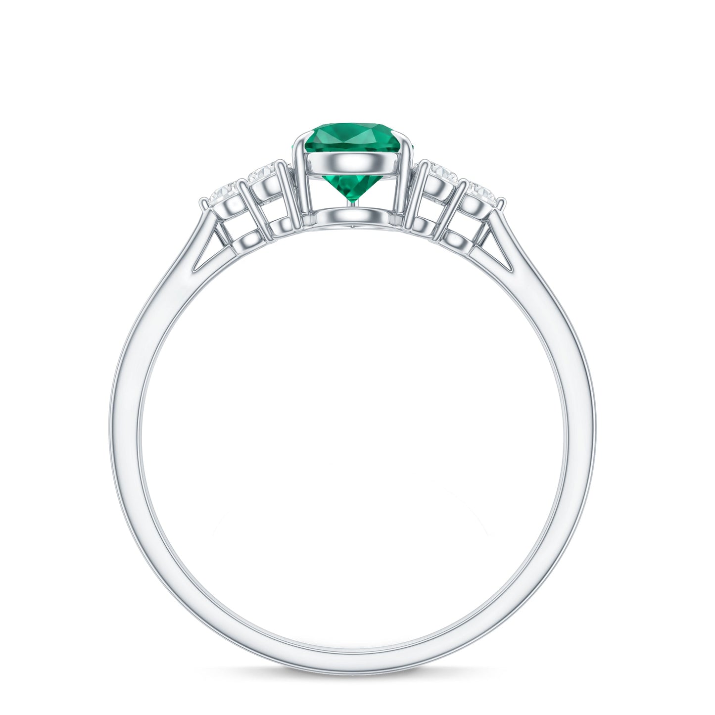 Certified Lab Grown Emerald Pear Shaped Engagement Ring with Diamond Trio