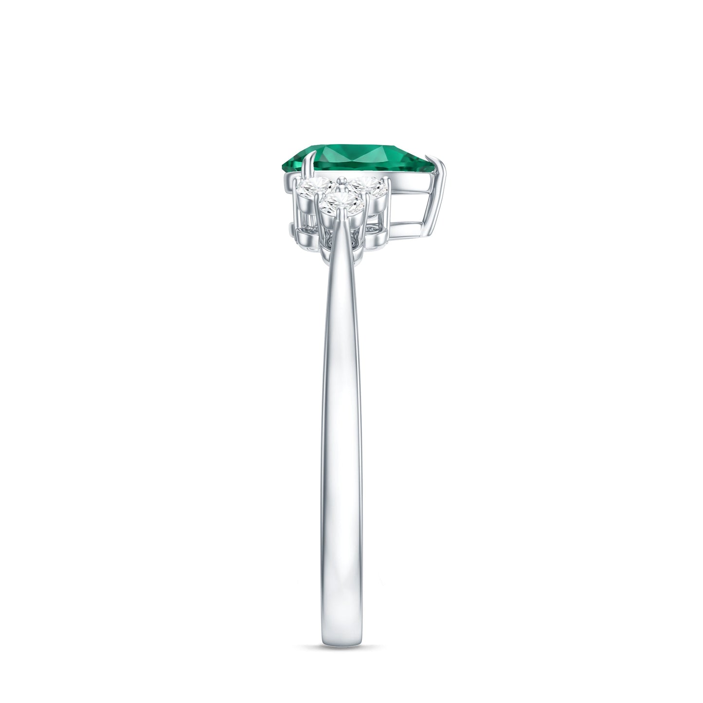 Certified Lab Grown Emerald Pear Shaped Engagement Ring with Diamond Trio