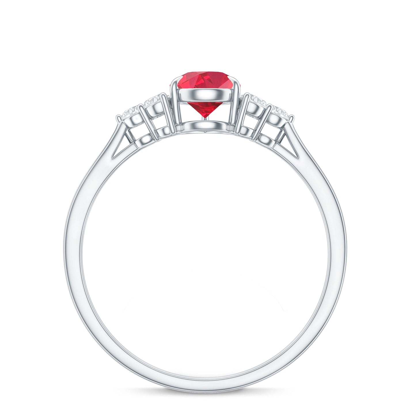 Pear Shaped Lab Ruby Engagement Ring with Diamond Trio