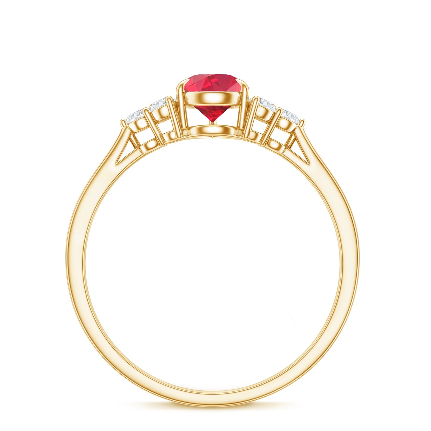 Pear Shaped Lab Ruby Engagement Ring with Diamond Trio