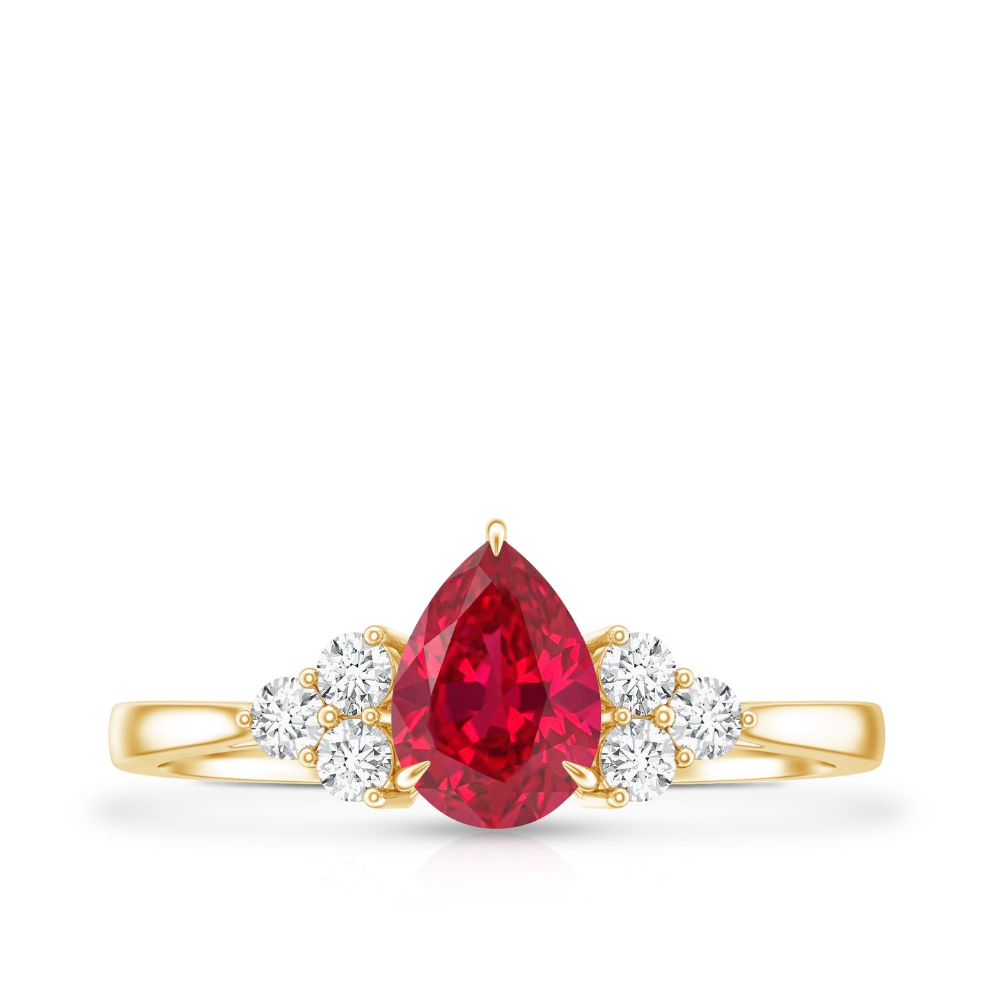 Pear Shaped Lab Ruby Engagement Ring with Diamond Trio