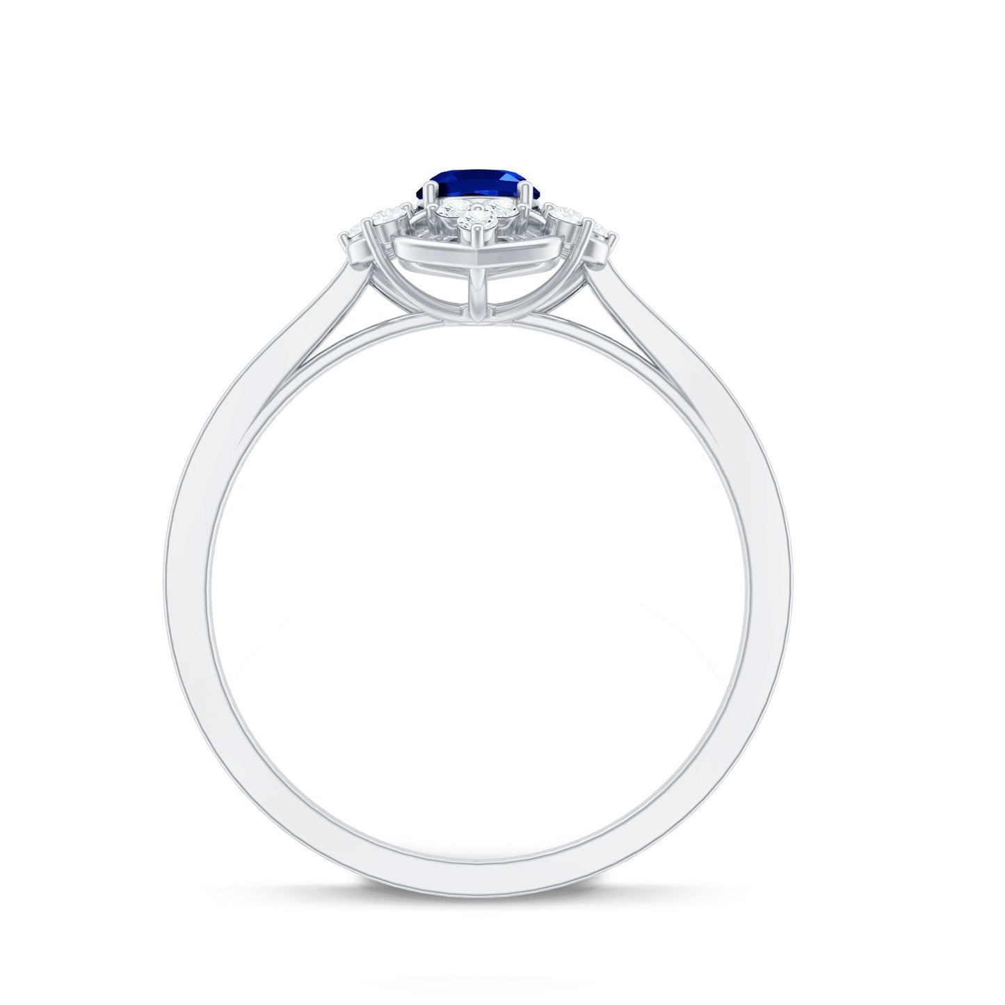 Vintage Style Created Blue Sapphire and Diamond Flower Engagement Ring