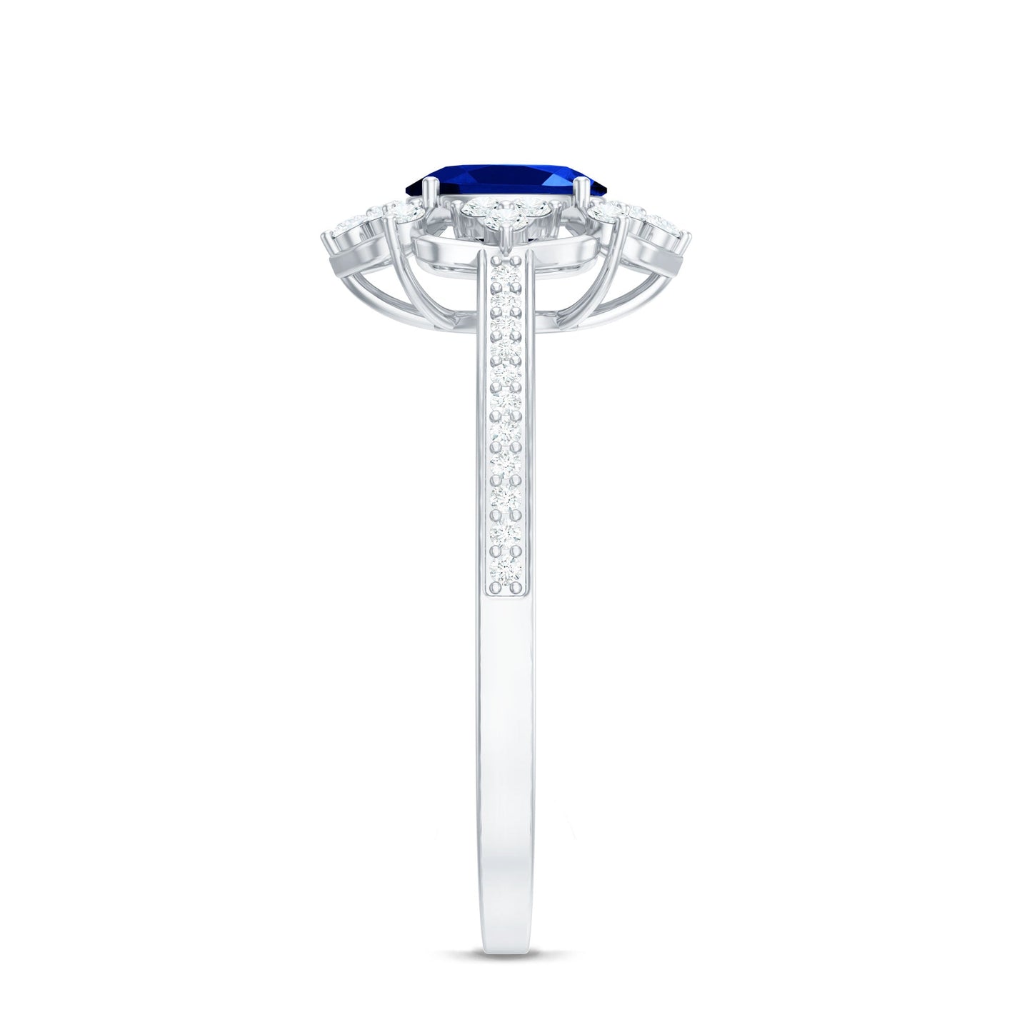 Vintage Style Created Blue Sapphire and Diamond Flower Engagement Ring