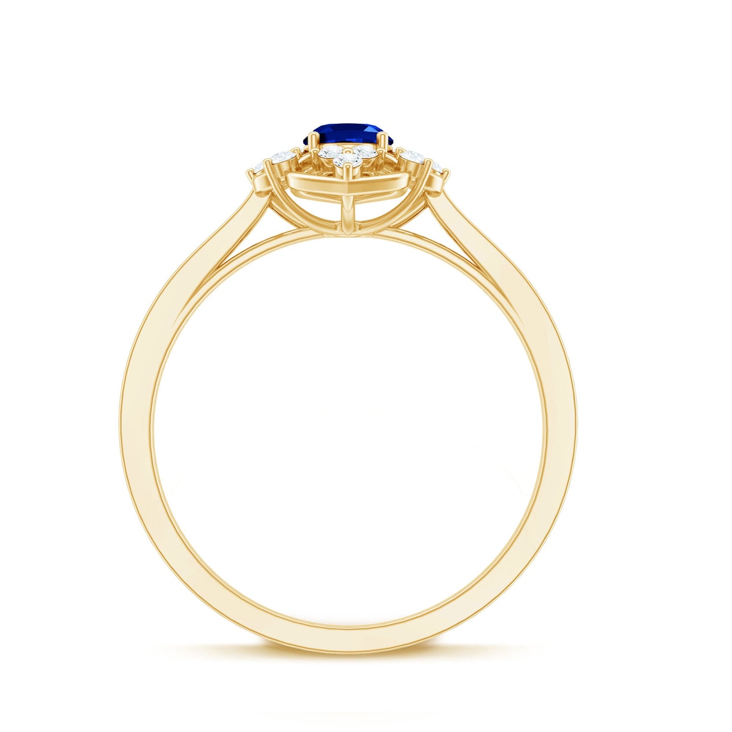 Vintage Style Created Blue Sapphire and Diamond Flower Engagement Ring