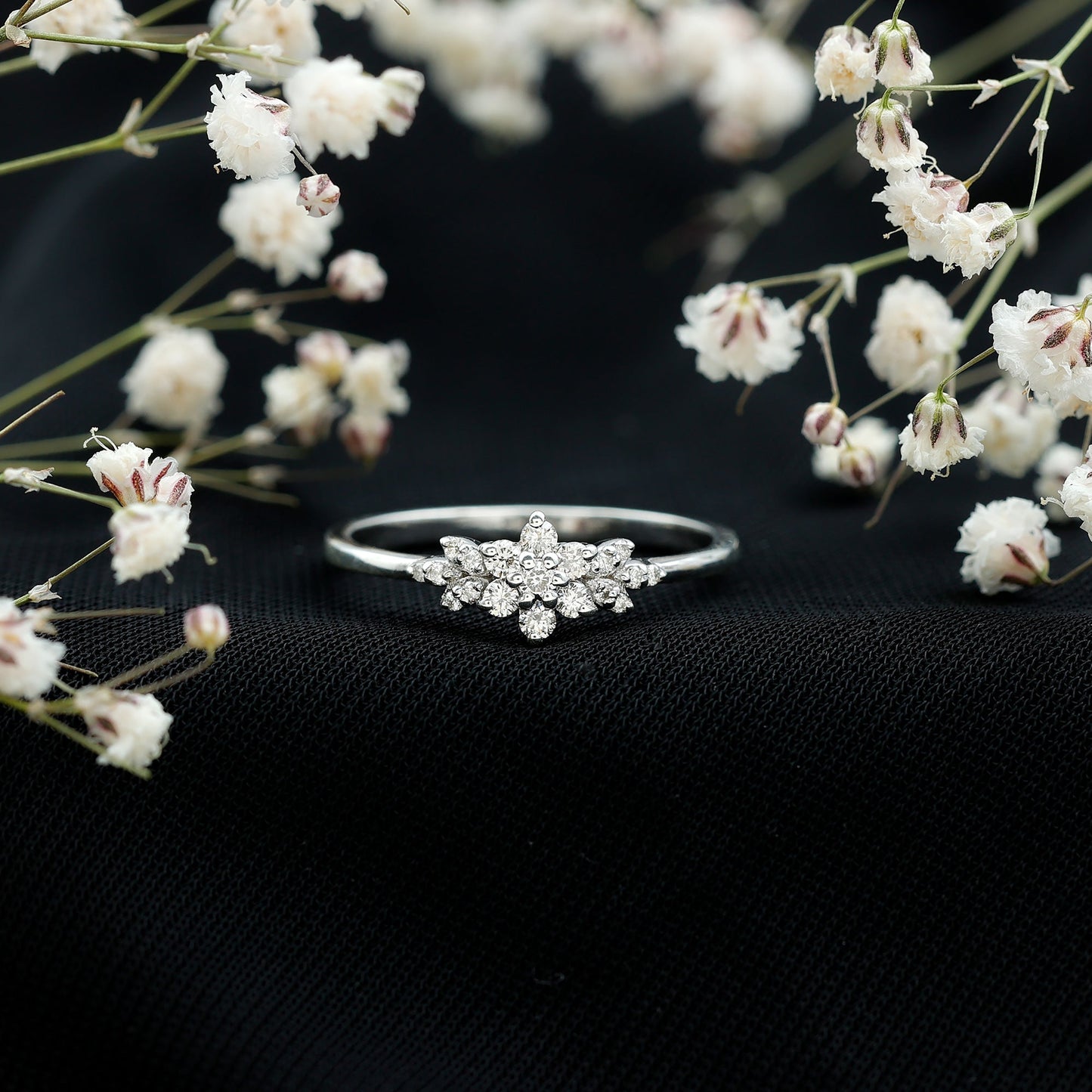 Certified Moissanite Flower Cluster Ring for Women
