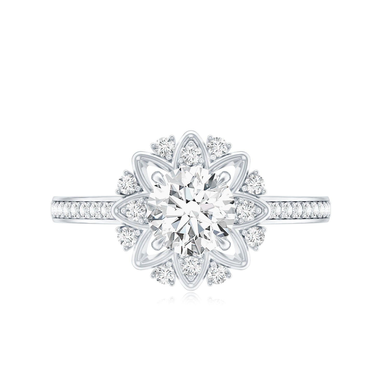 Round Certified Moissanite Flower Engagement Ring