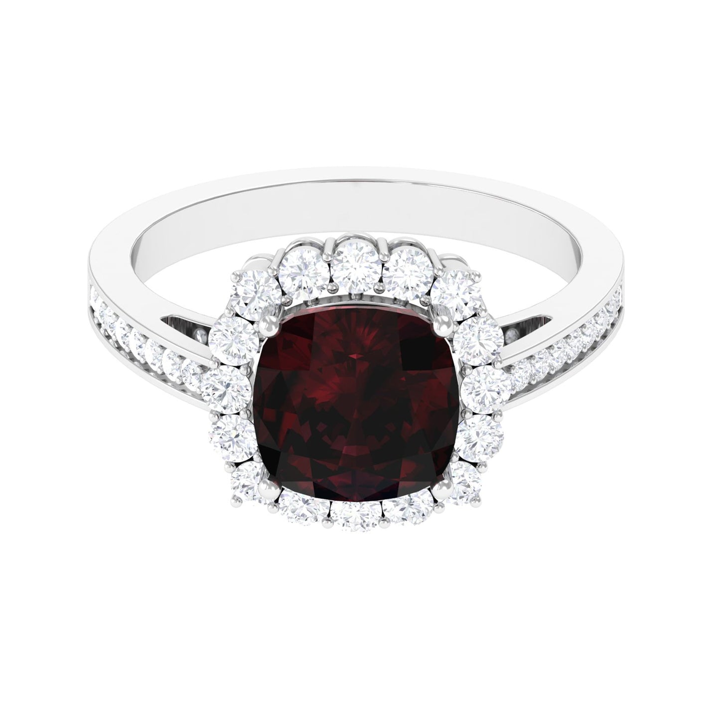 Real 3.2 Carat Garnet Cushion Cut Engagement Ring with Diamond Halo