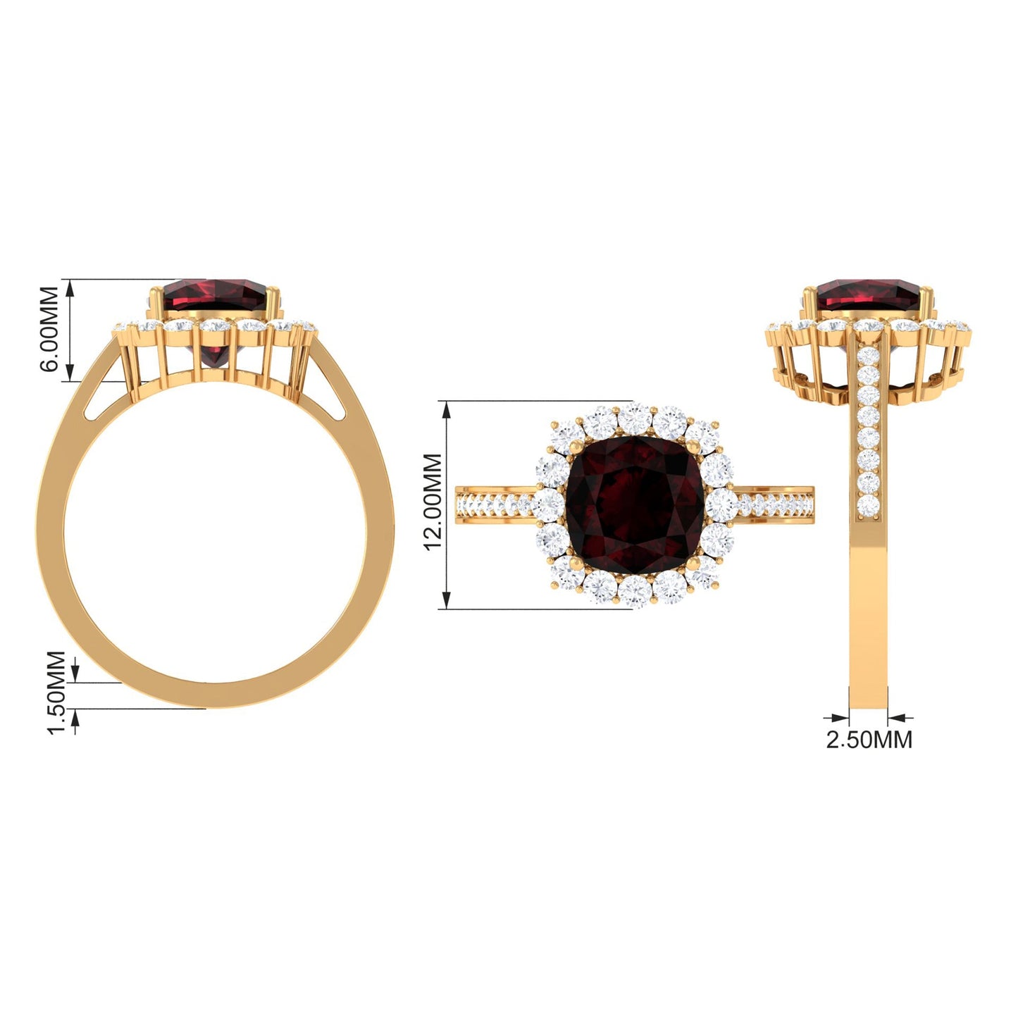 Real 3.2 Carat Garnet Cushion Cut Engagement Ring with Diamond Halo