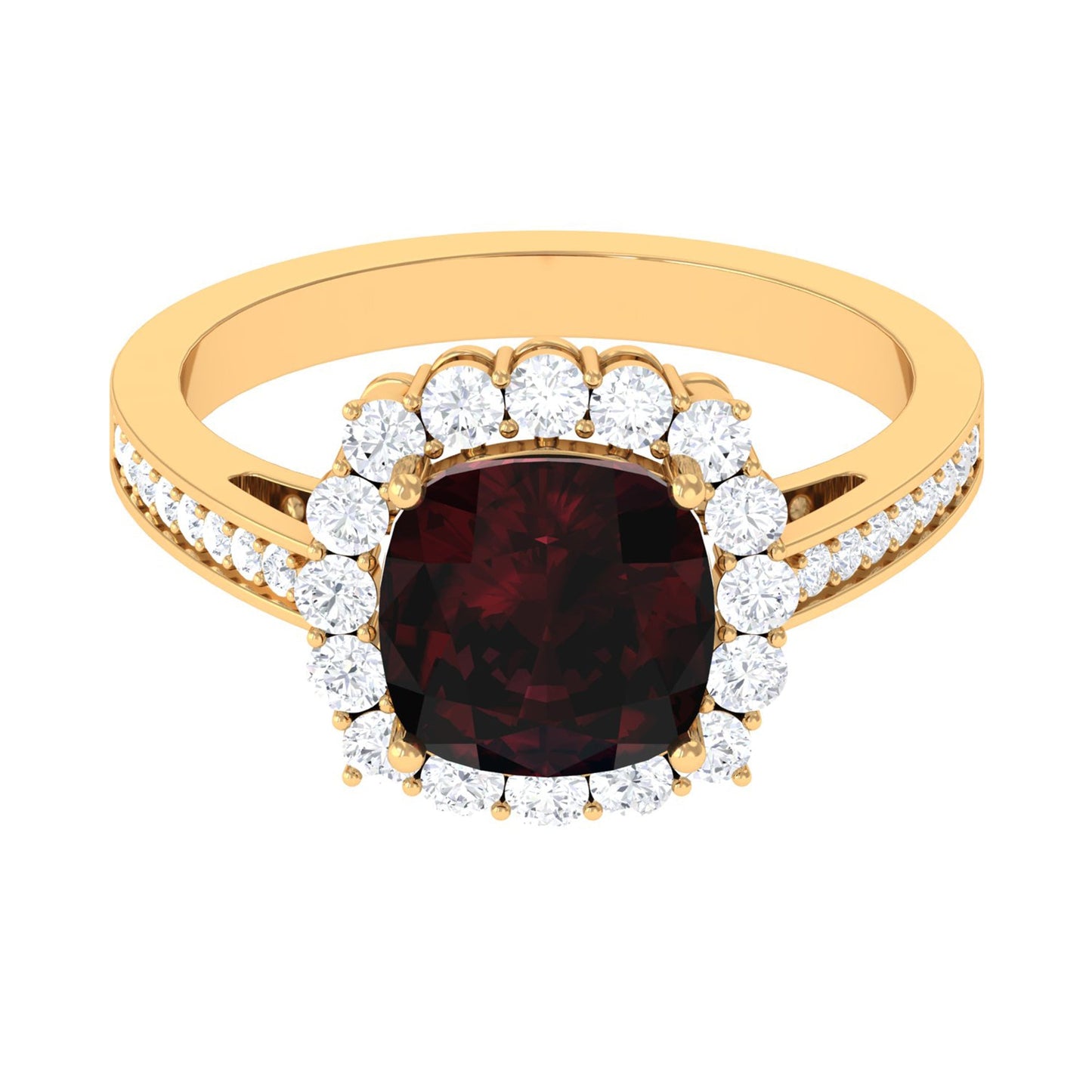 Real 3.2 Carat Garnet Cushion Cut Engagement Ring with Diamond Halo
